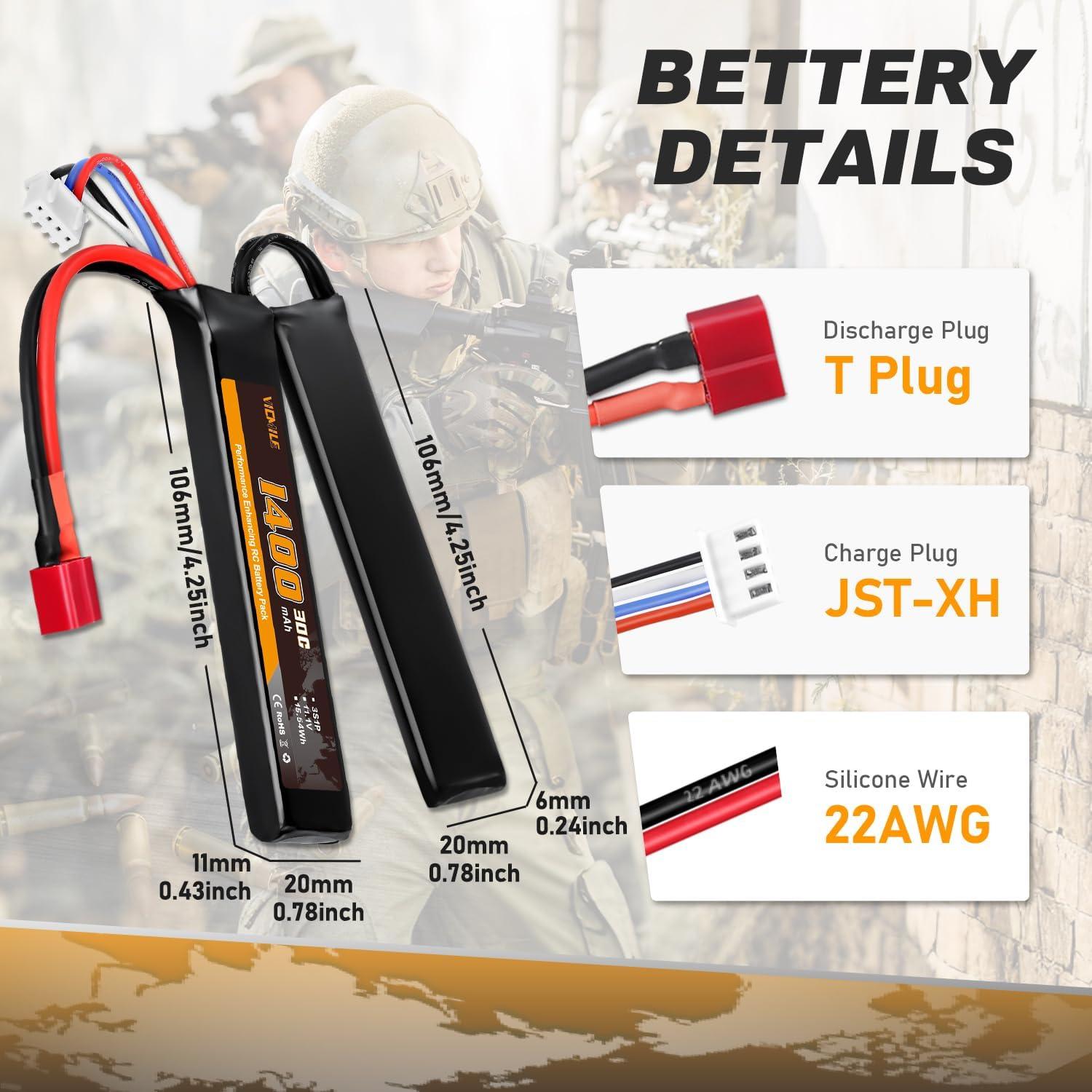 Batería Lipo VICMILE 11.1V 1400mAh 30C para Airsoft