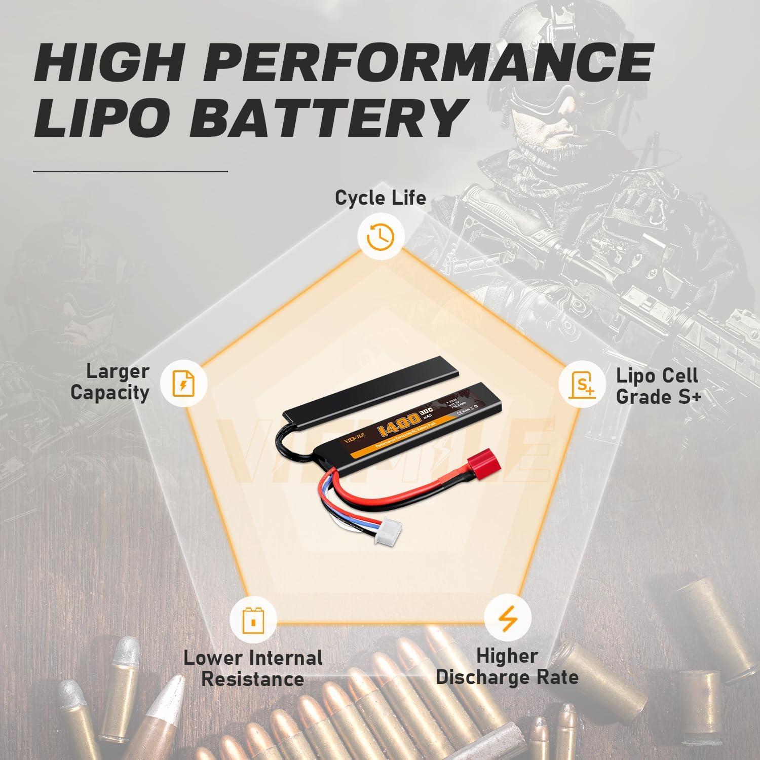 Batería Lipo VICMILE 11.1V 1400mAh 30C para Airsoft