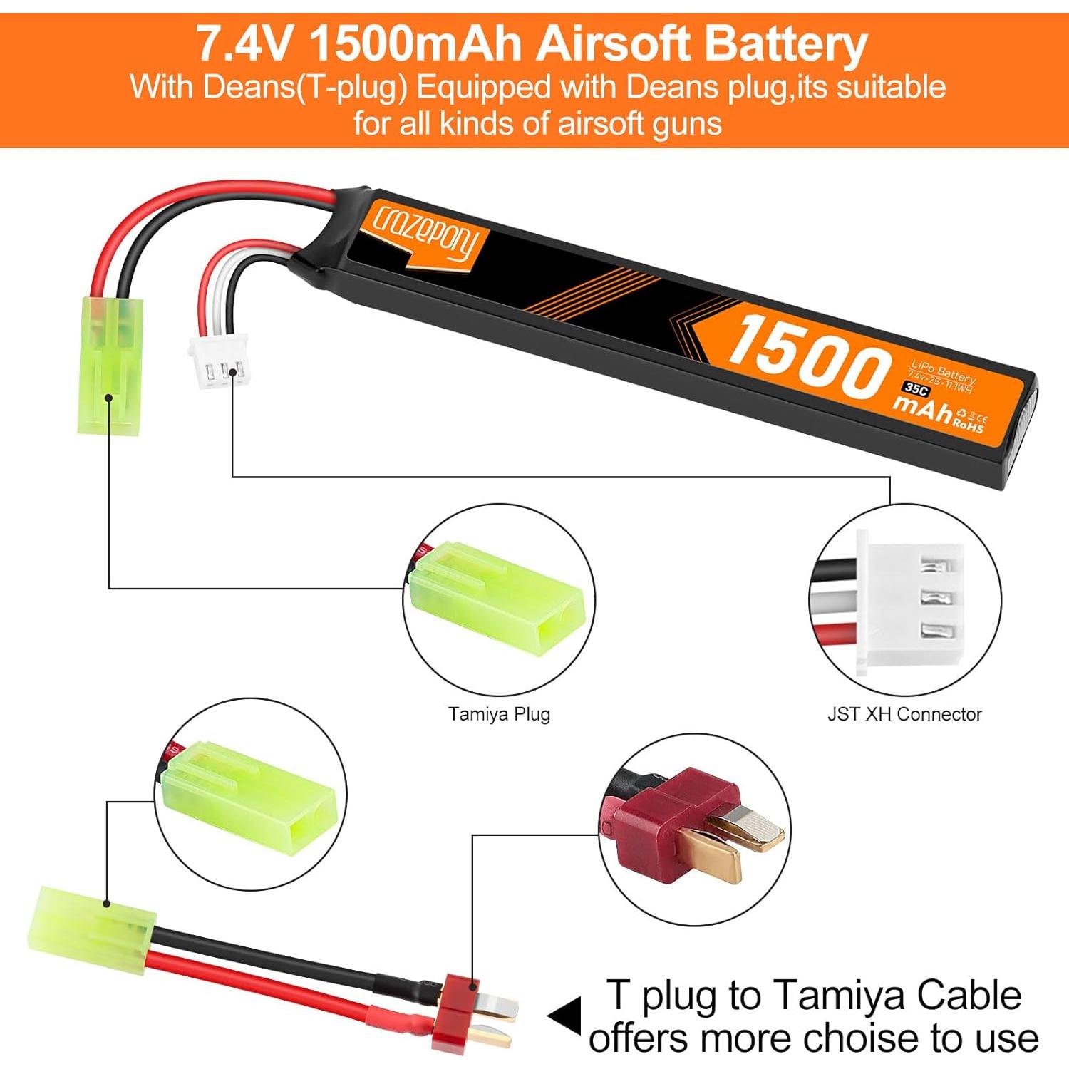 Batería Recargable Crazepony 7.4V 1500mAh LiPo para Airsoft