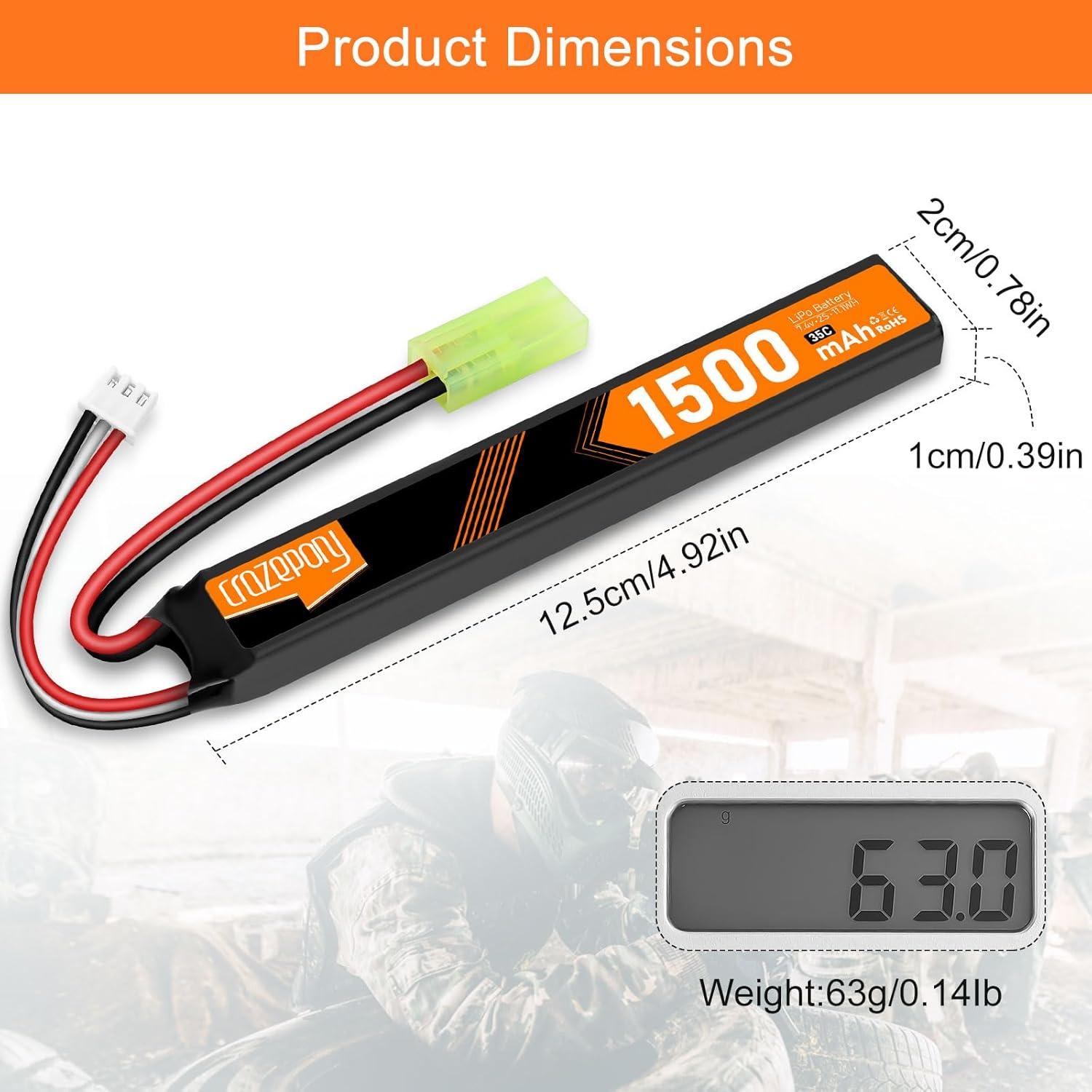 Batería Recargable Crazepony 7.4V 1500mAh LiPo para Airsoft