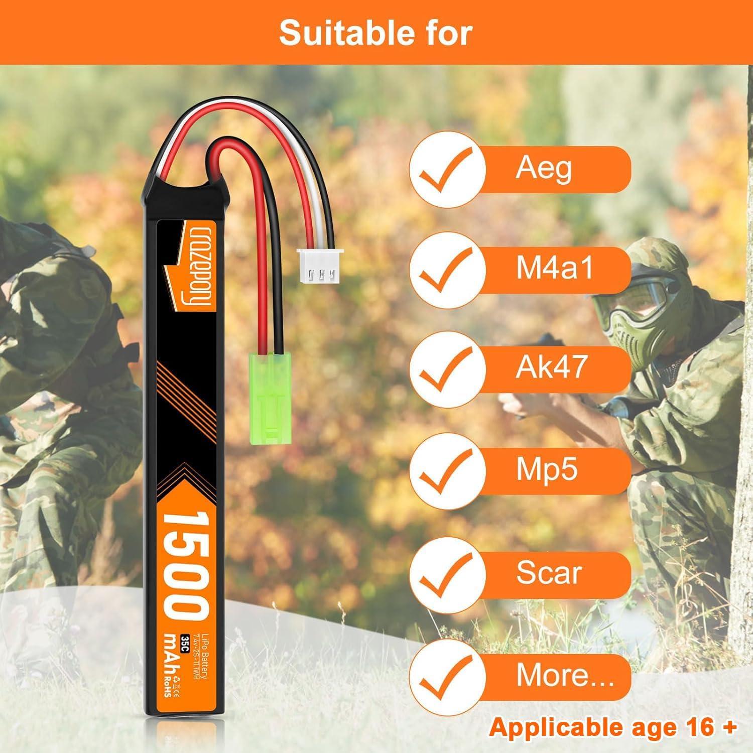 Batería Recargable Crazepony 7.4V 1500mAh LiPo para Airsoft