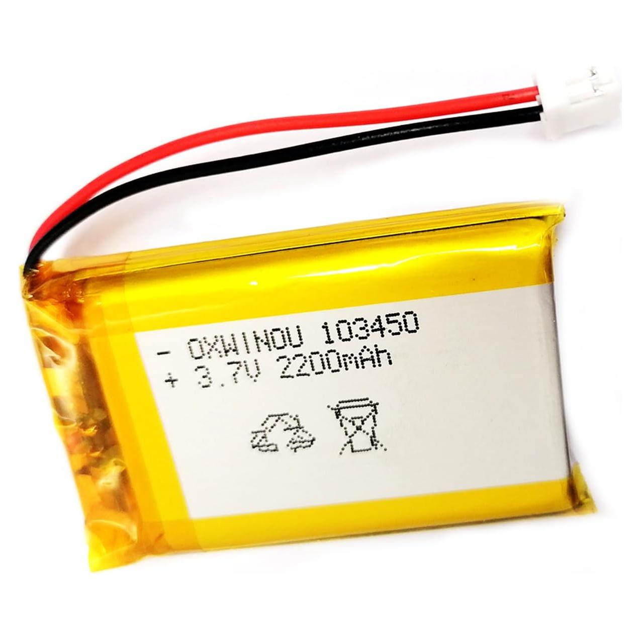 Lithium Polymer Battery 3.7V 2200mAh 103450 Lipo Rechargeable Battery Pack with 2 Wires JST 2.0mm Connector for Speaker and Wireless Device(1-Pack)