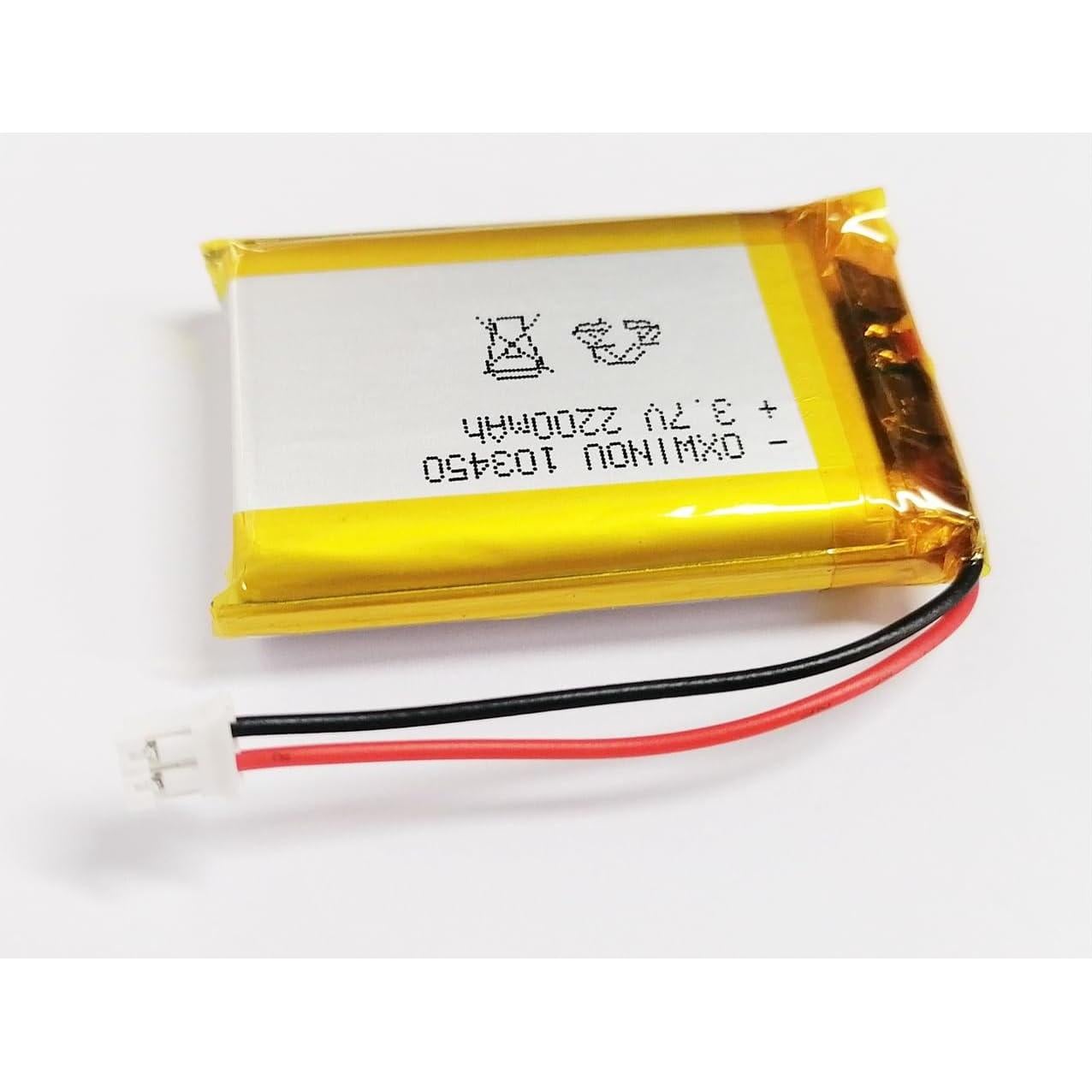 Lithium Polymer Battery 3.7V 2200mAh 103450 Lipo Rechargeable Battery Pack with 2 Wires JST 2.0mm Connector for Speaker and Wireless Device(1-Pack)