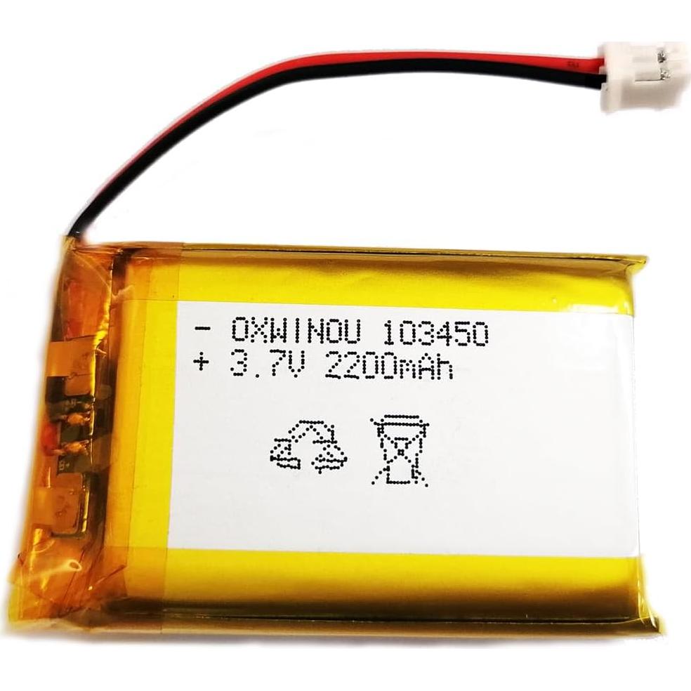 Lithium Polymer Battery 3.7V 2200mAh 103450 Lipo Rechargeable Battery Pack with 2 Wires JST 2.0mm Connector for Speaker and Wireless Device(1-Pack)