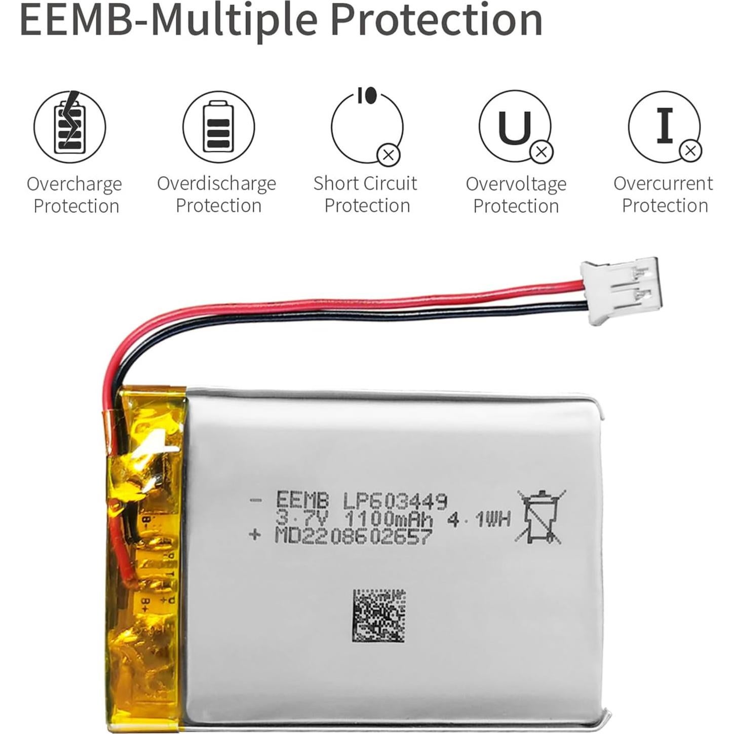 Batería de polímero de litio EEMB 3.7V 1100mAh Lipo con JST