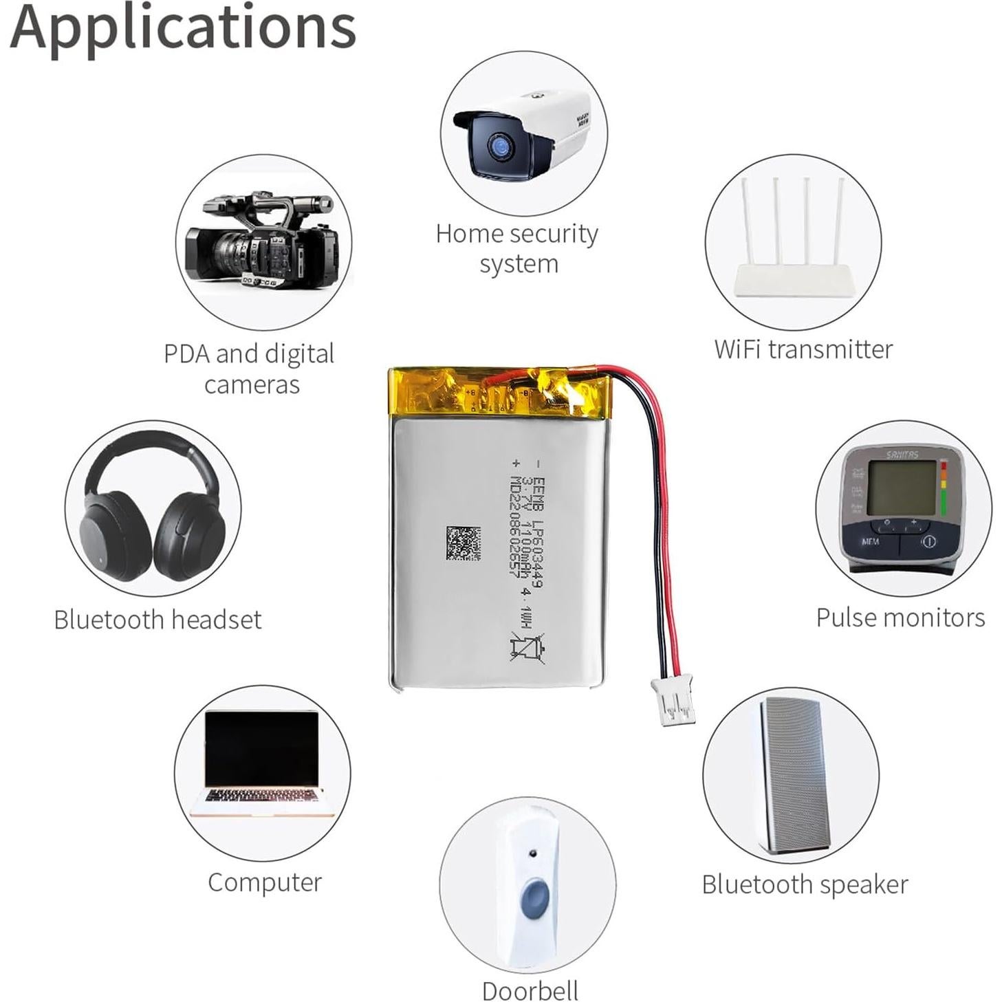 Batería de polímero de litio EEMB 3.7V 1100mAh Lipo con JST