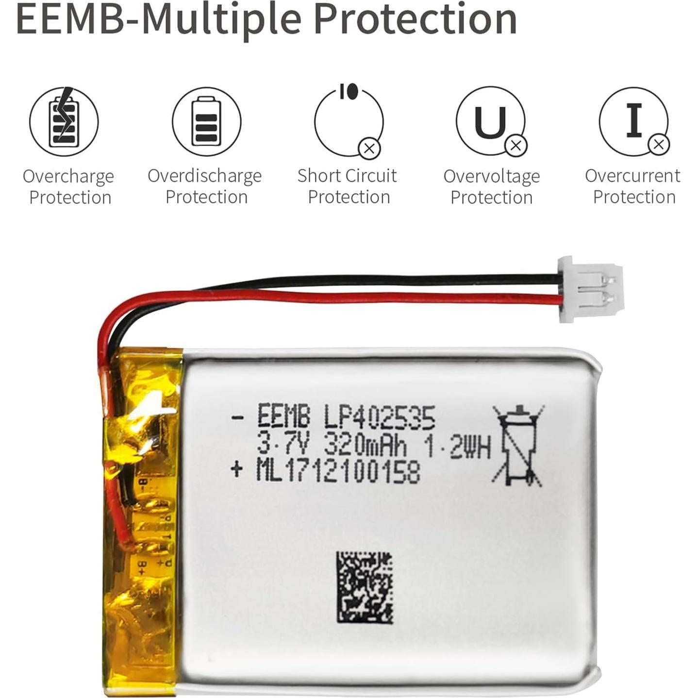 Batería de Polímero de Litio EEMB 3.7V 320mAh 4 Pack