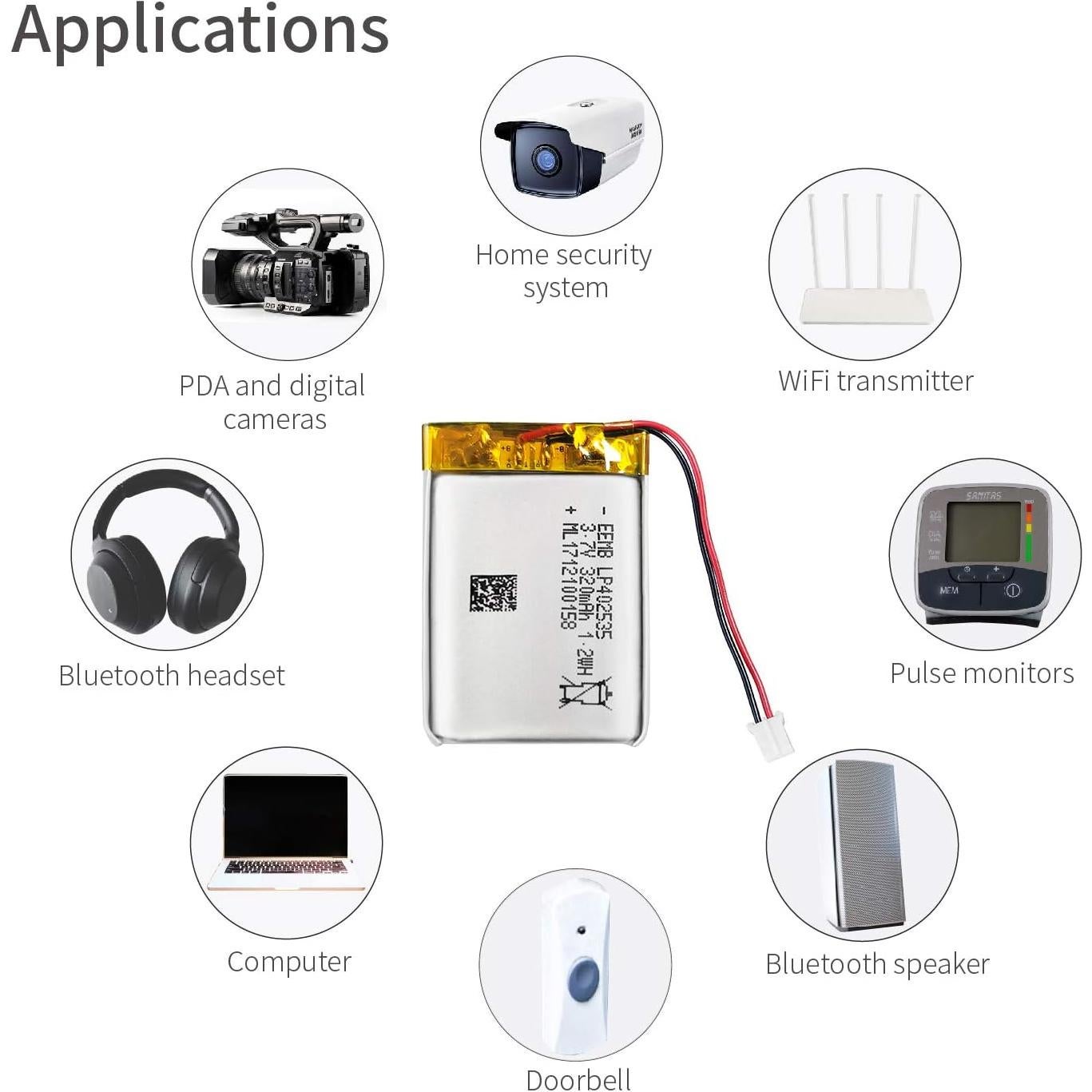 Batería de Polímero de Litio EEMB 3.7V 320mAh 4 Pack