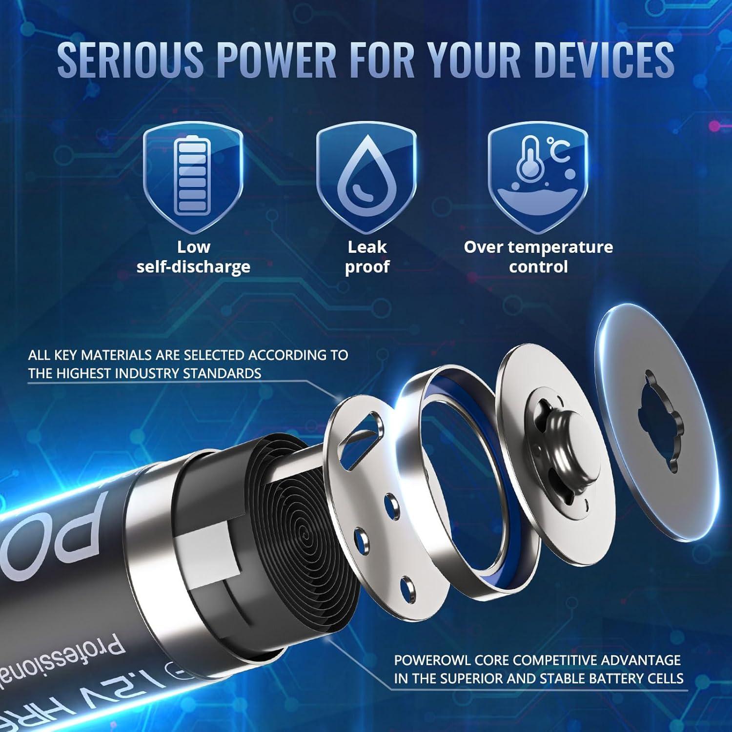 Baterías recargables AA Powerowl 2800mAh NiMH - Paquete de 12