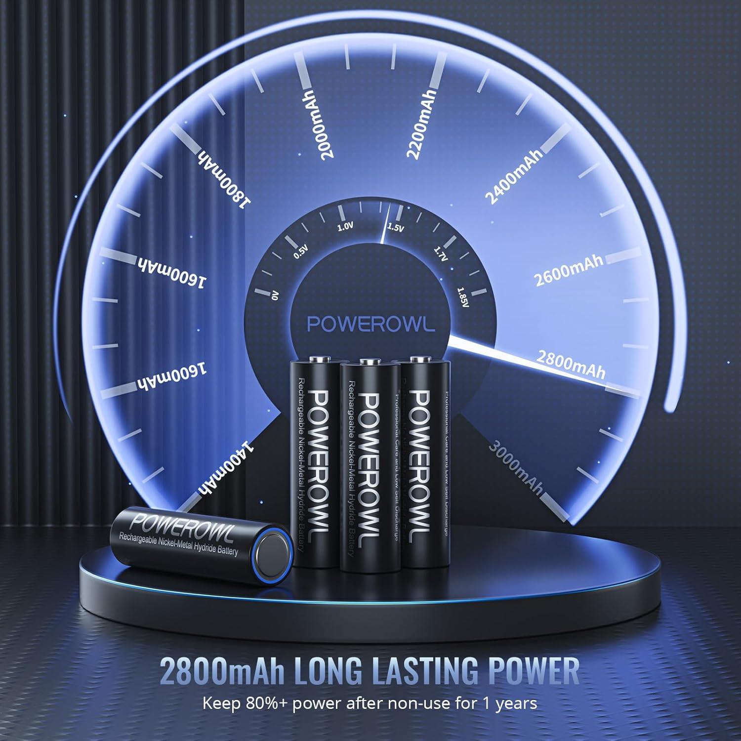 Baterías recargables AA Powerowl 2800mAh NiMH - Paquete de 12