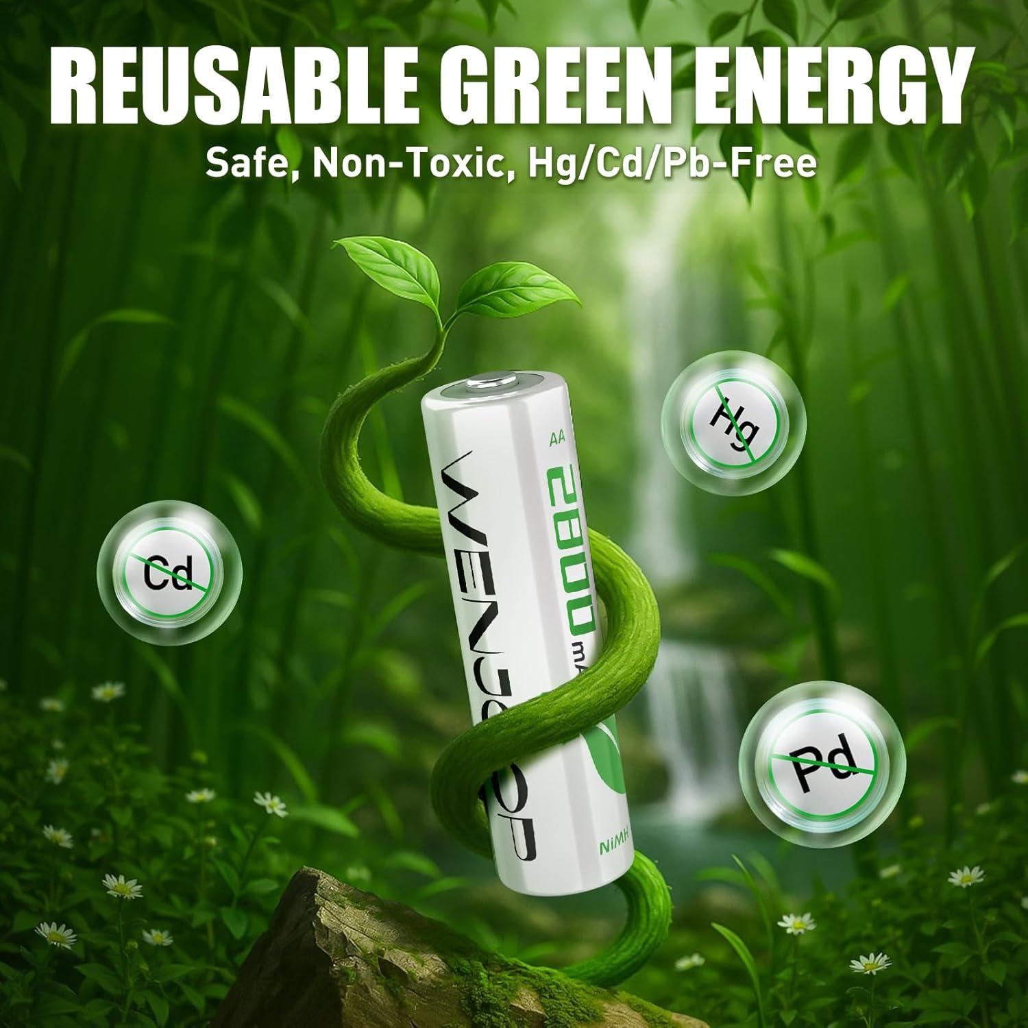 Baterías AA Recargables WENJOOP 2800mAh 8-Pack NiMH