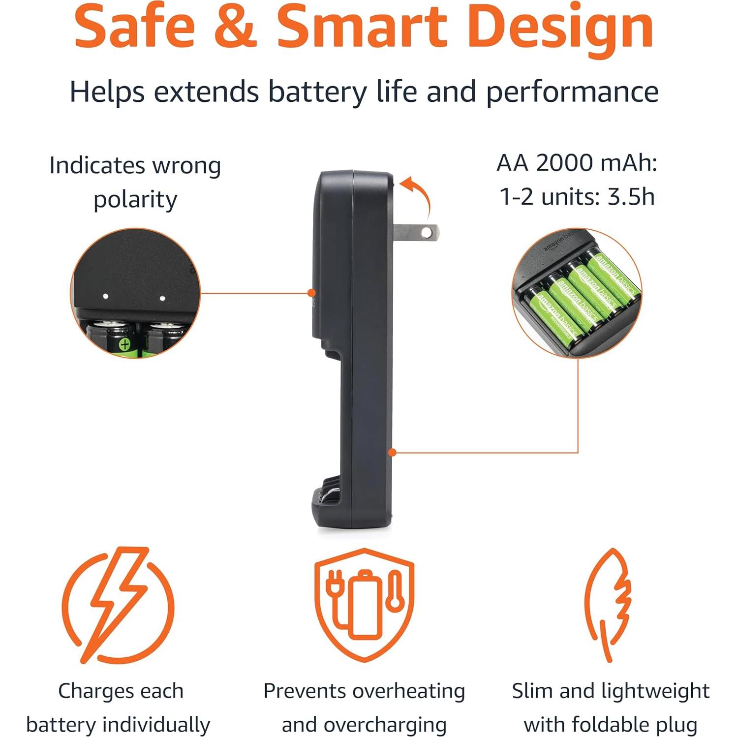 Cargador de Baterías AA/AAA Amazon Basics con 4 Baterías NiMH