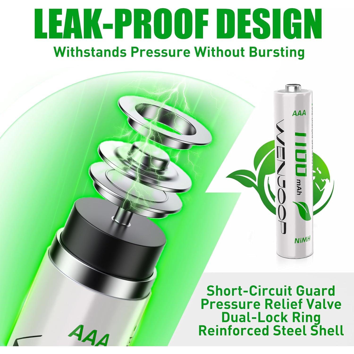 Baterías Recargables AAA WENJOOP 16 Piezas 1100mAh NiMH