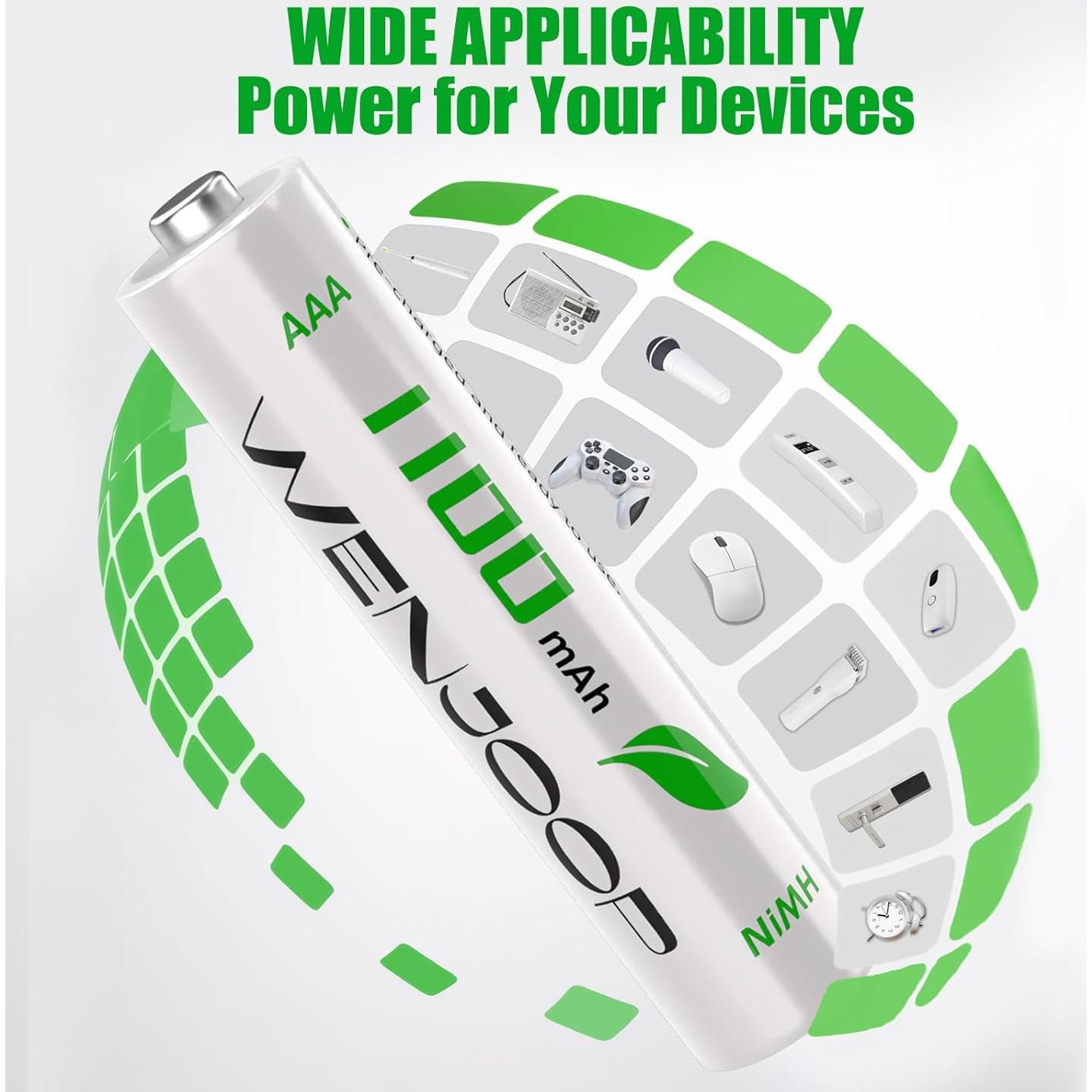 Baterías Recargables AAA WENJOOP 16 Piezas 1100mAh NiMH