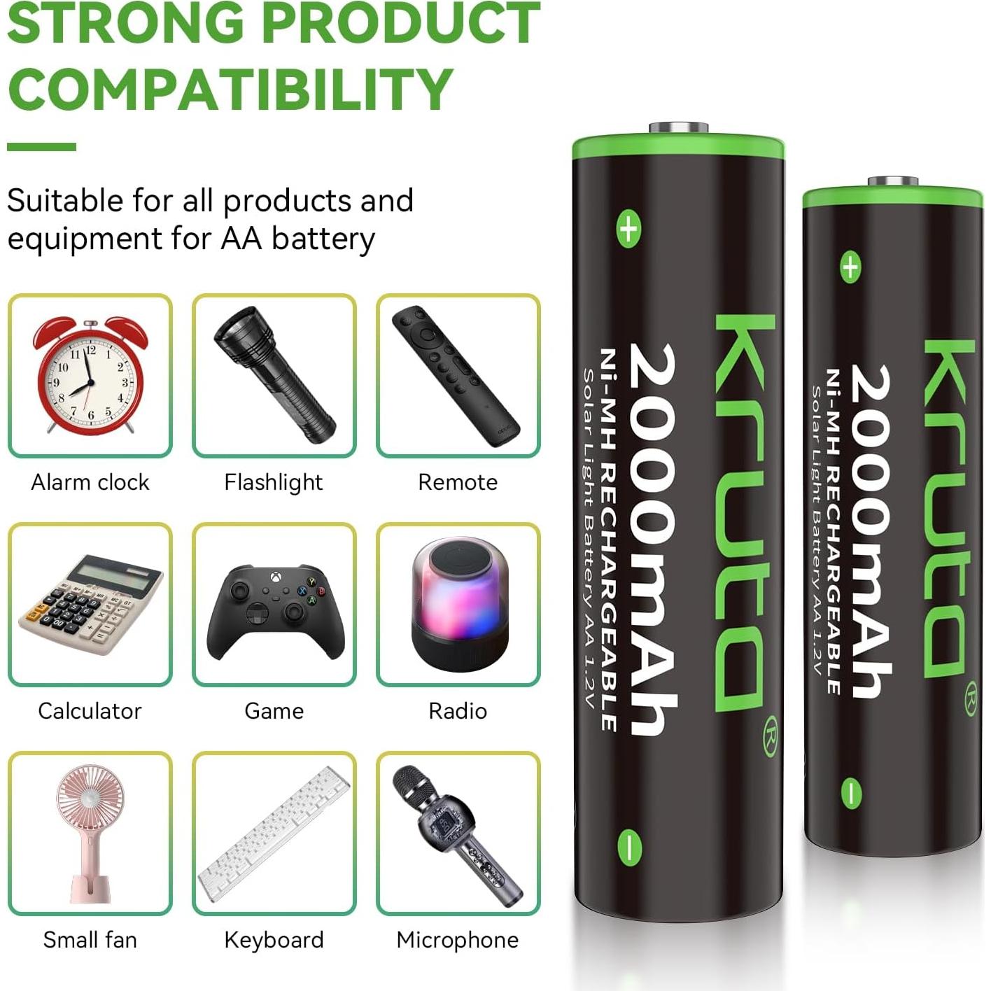 Baterías recargables AA Kruta 2000mAh - Paquete de 20