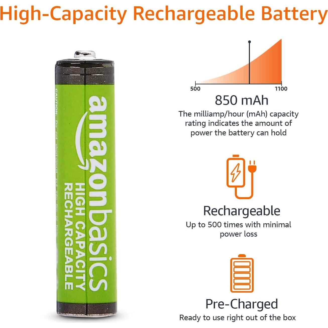 Baterías Recargables AAA Amazon Basics 850 mAh - Paquete de 8