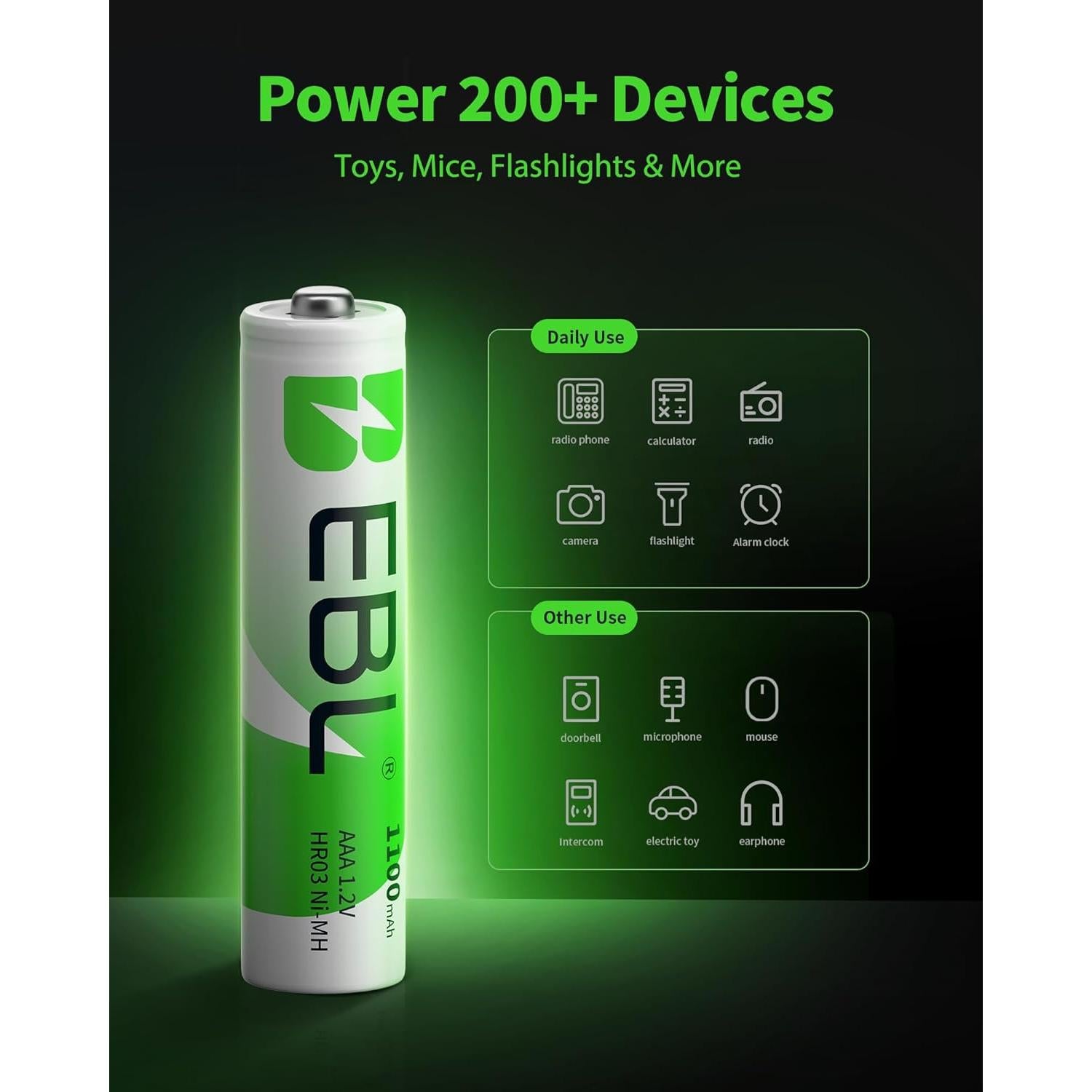 Baterías recargables AAA EBL 1100mAh 1.2V - 16 unidades
