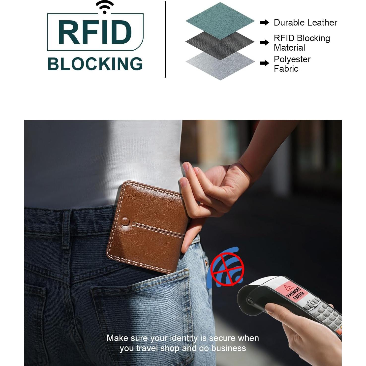 Billetera Delgada Bifold TFKGS de Cuero Vegano Marrón RFID