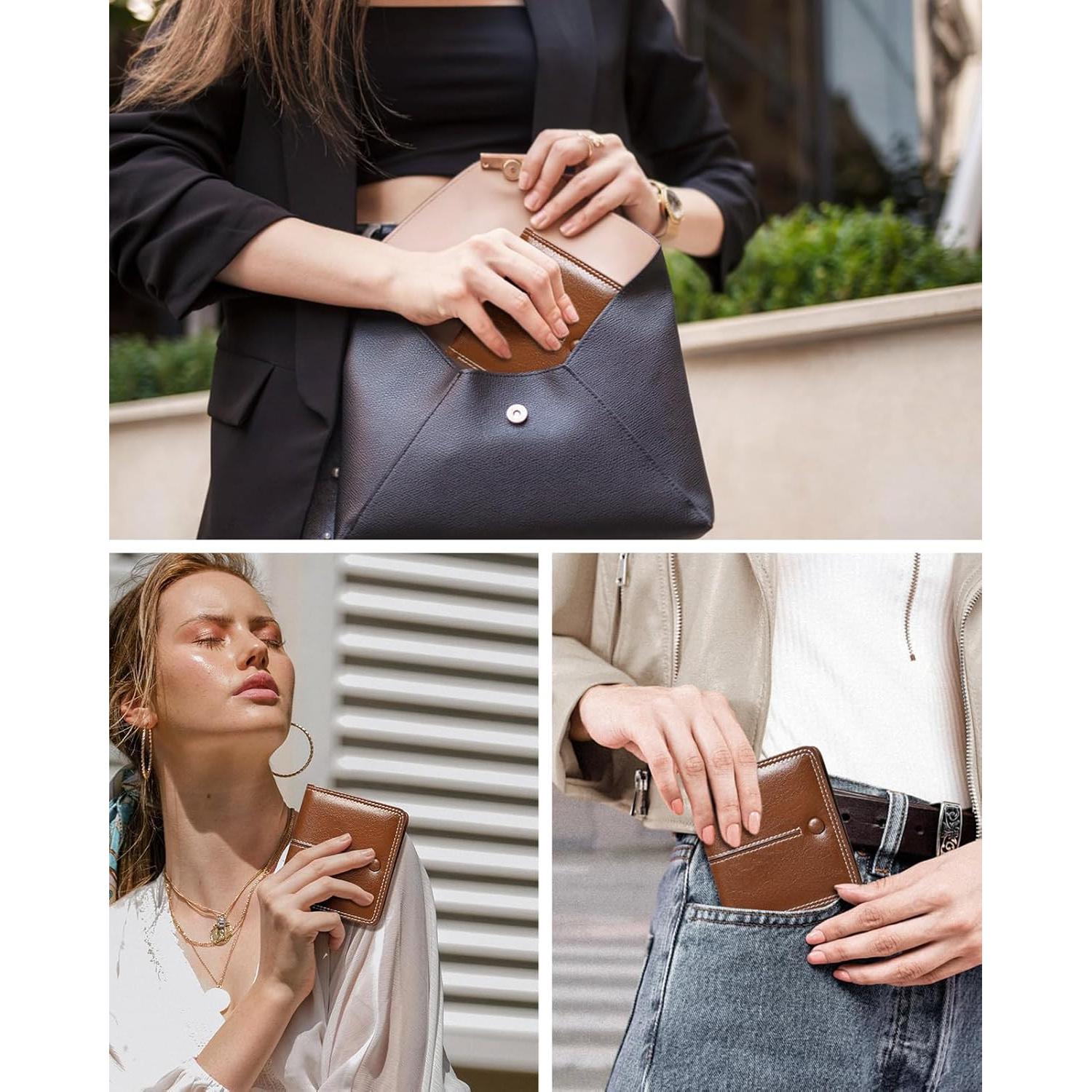 Billetera Delgada Bifold TFKGS de Cuero Vegano Marrón RFID