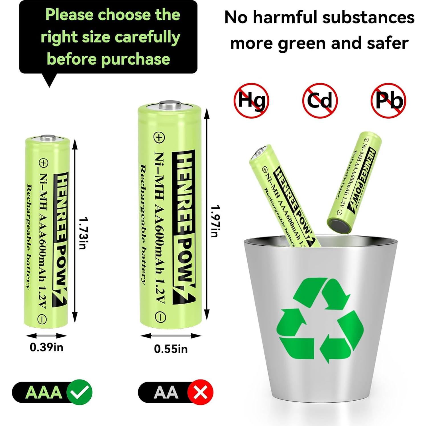 Baterías Recargables AAA Henreepow 600mAh 12pack Ni-MH