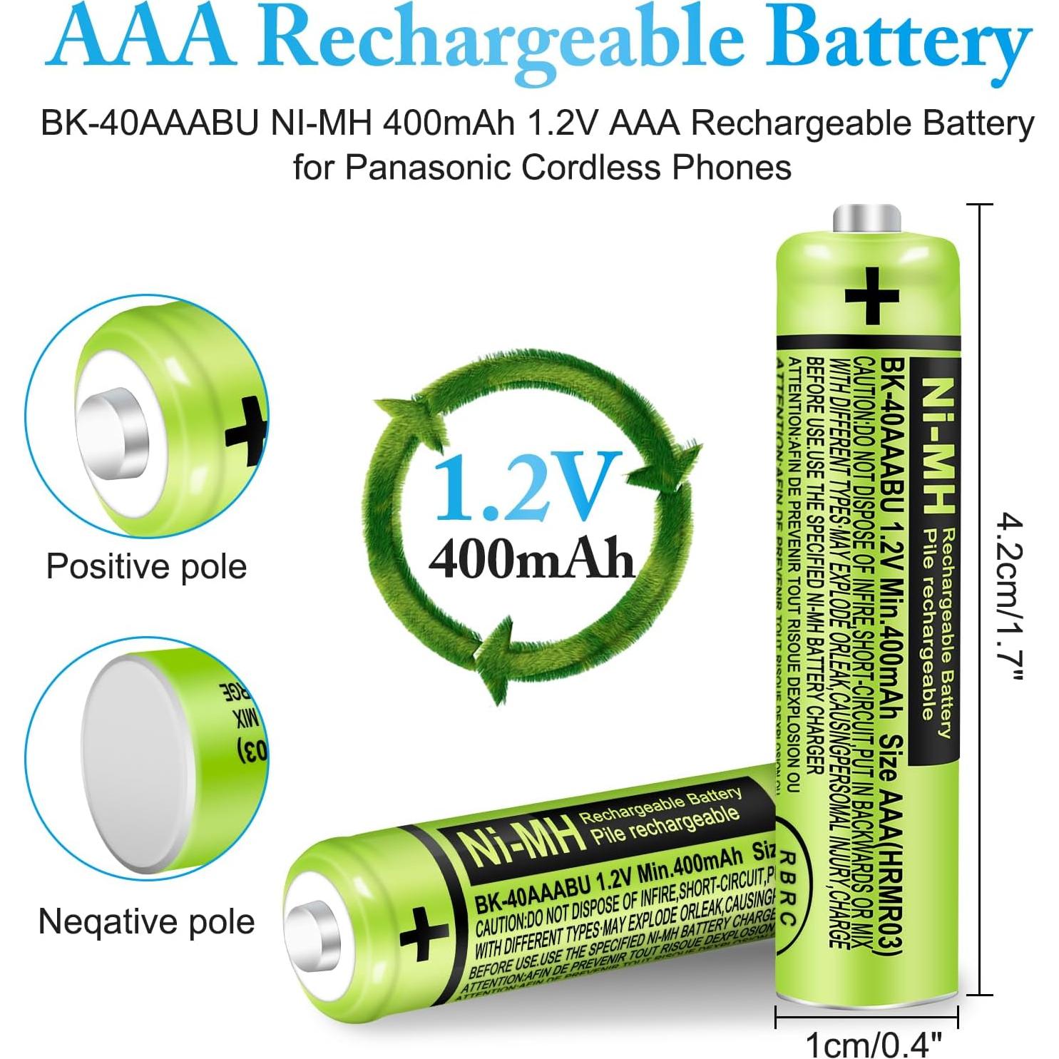 Paquete de 8 Baterías Recargables NiMH AAA 400mAh 1.2V Panasonic