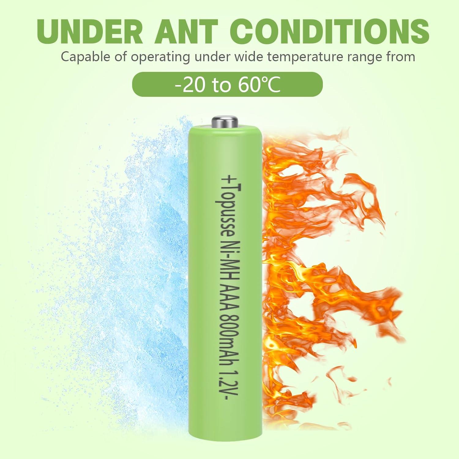 Baterías recargables AAA Ni-MH Topusse 800mAh Paquete 12