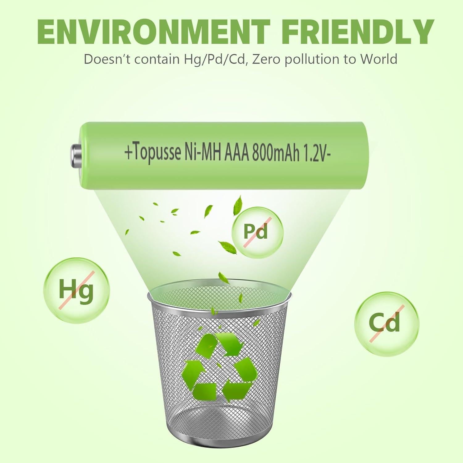 Baterías recargables AAA Ni-MH Topusse 800mAh Paquete 12