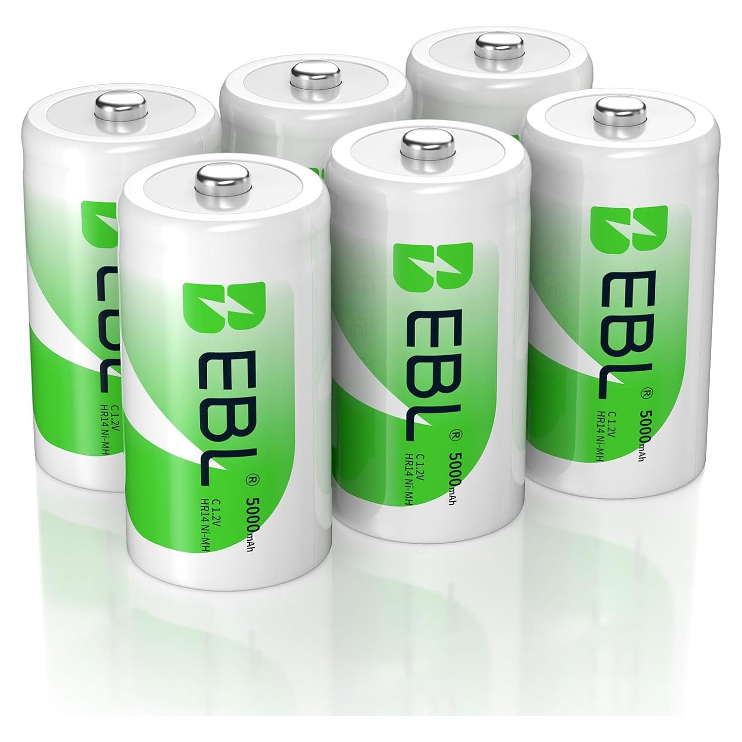 Baterías recargables EBL C 5000mAh Ni-MH - Paquete de 6