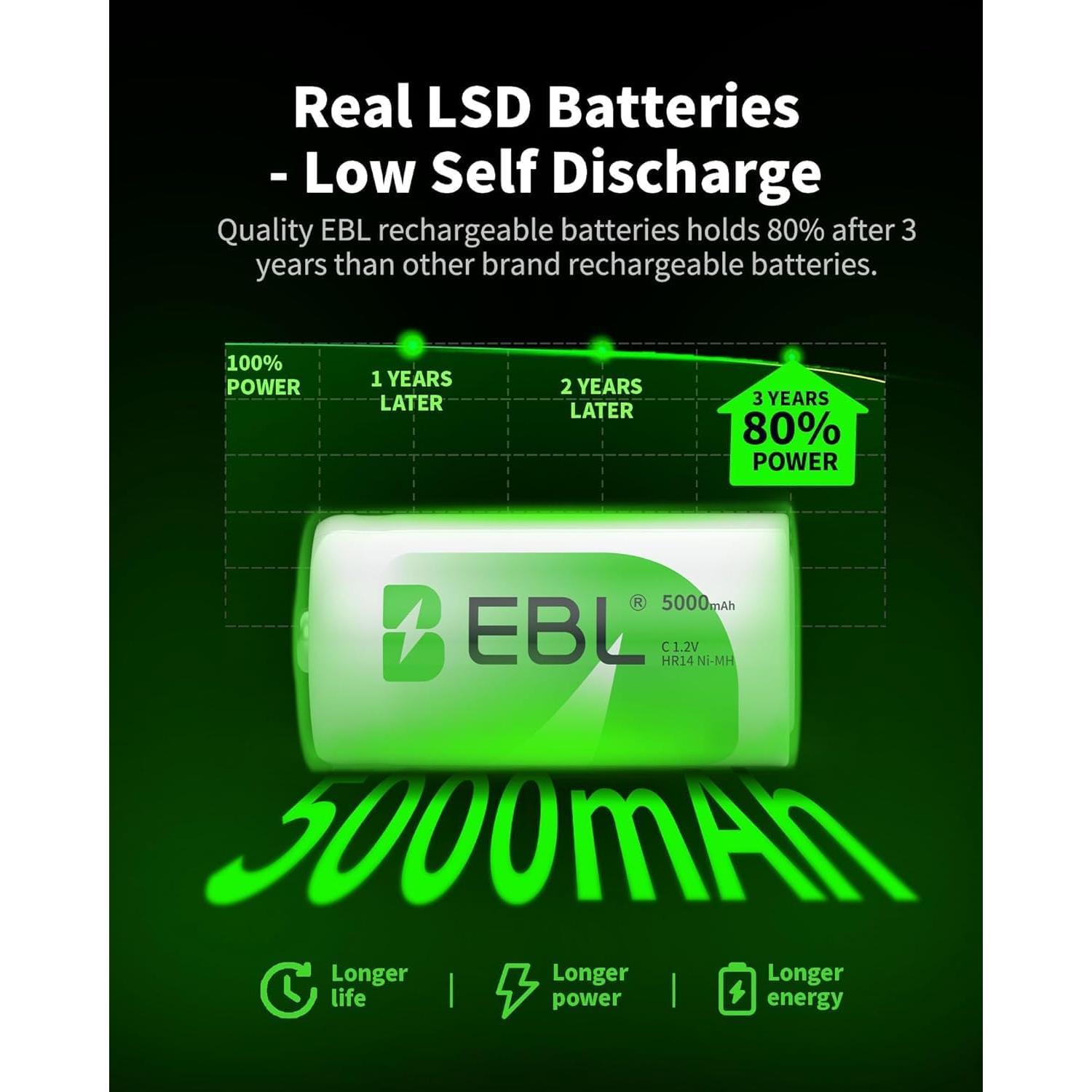 Baterías recargables EBL C 5000mAh Ni-MH - Paquete de 6