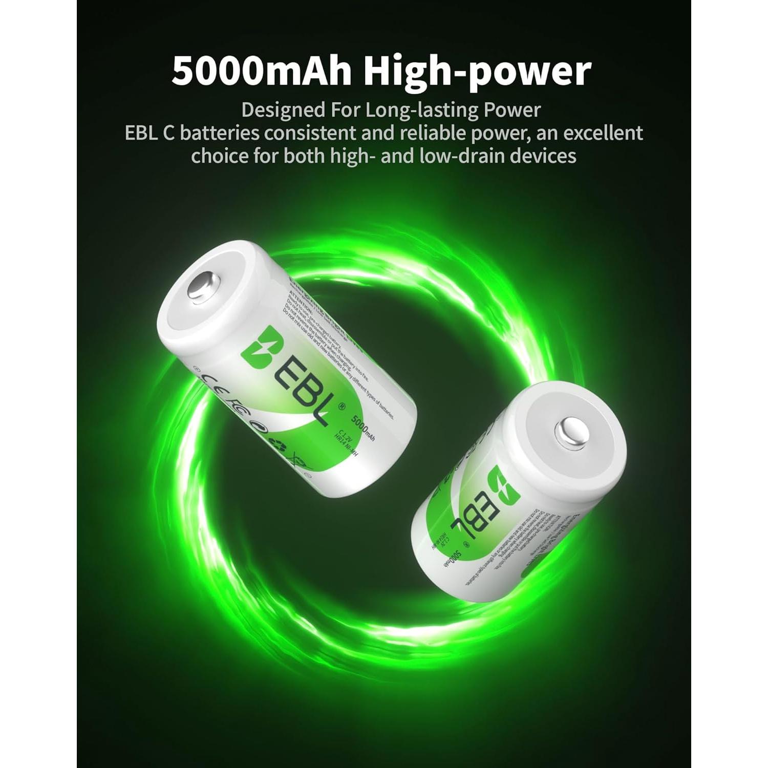 Baterías recargables EBL C 5000mAh Ni-MH - Paquete de 6