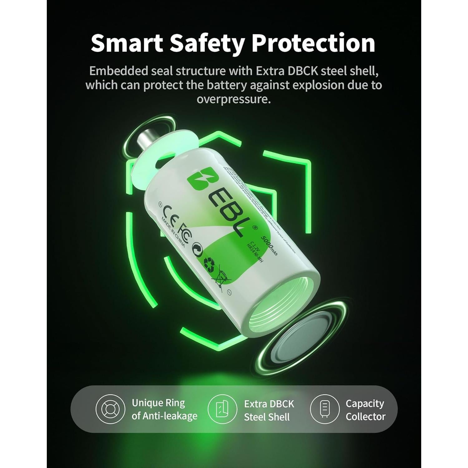 Baterías recargables EBL C 5000mAh Ni-MH - Paquete de 6