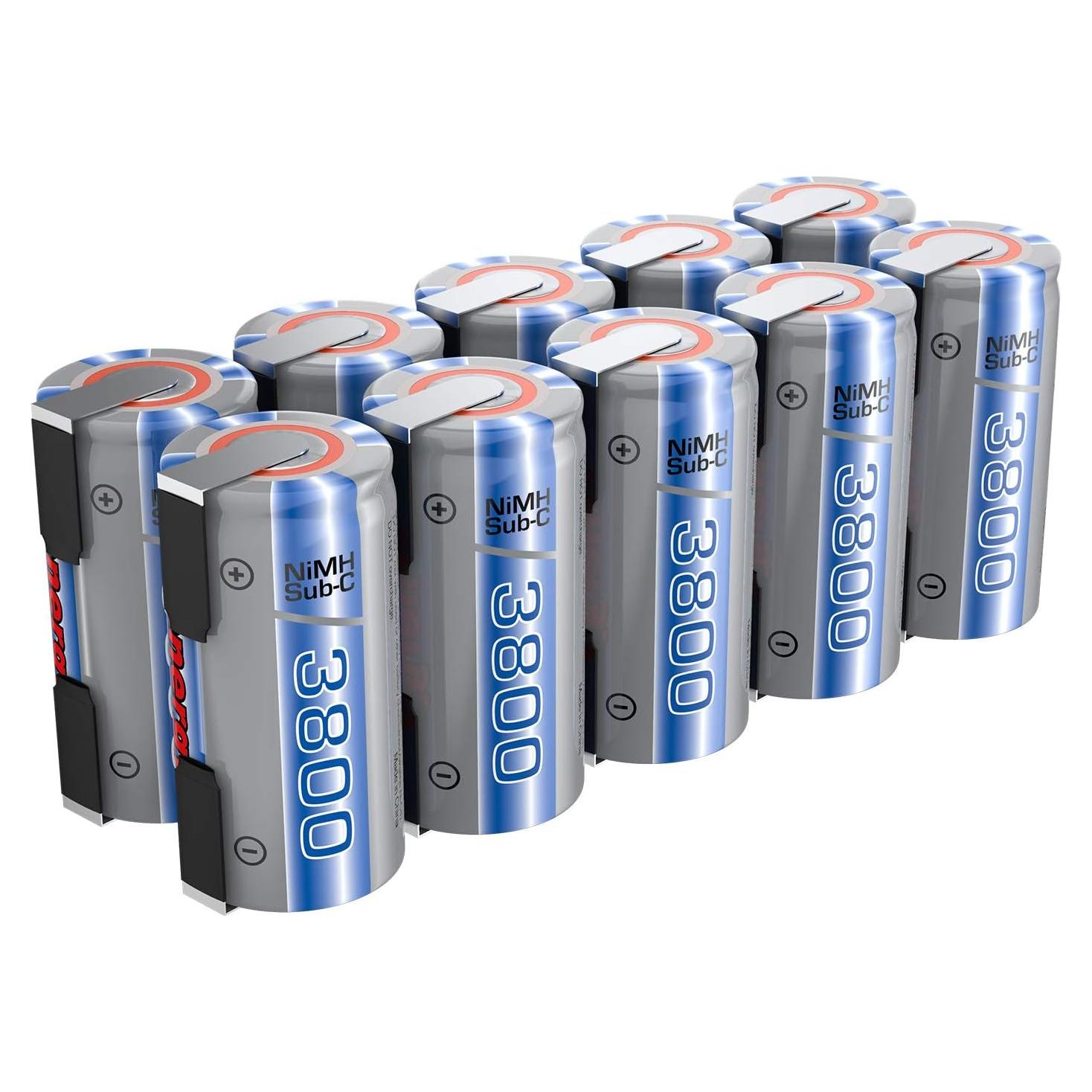 Baterías recargables Tenergy NiMH SubC 1.2V 3800mAh - Paquete de 10