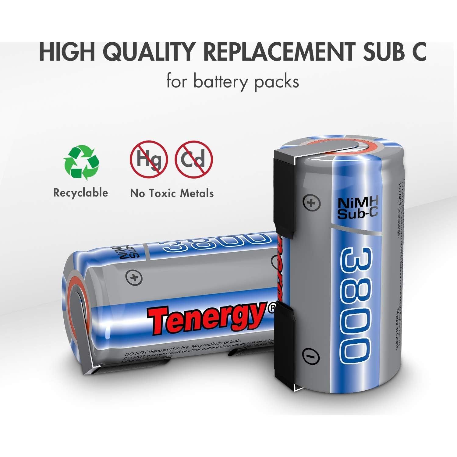 Baterías recargables Tenergy NiMH SubC 1.2V 3800mAh - Paquete de 10