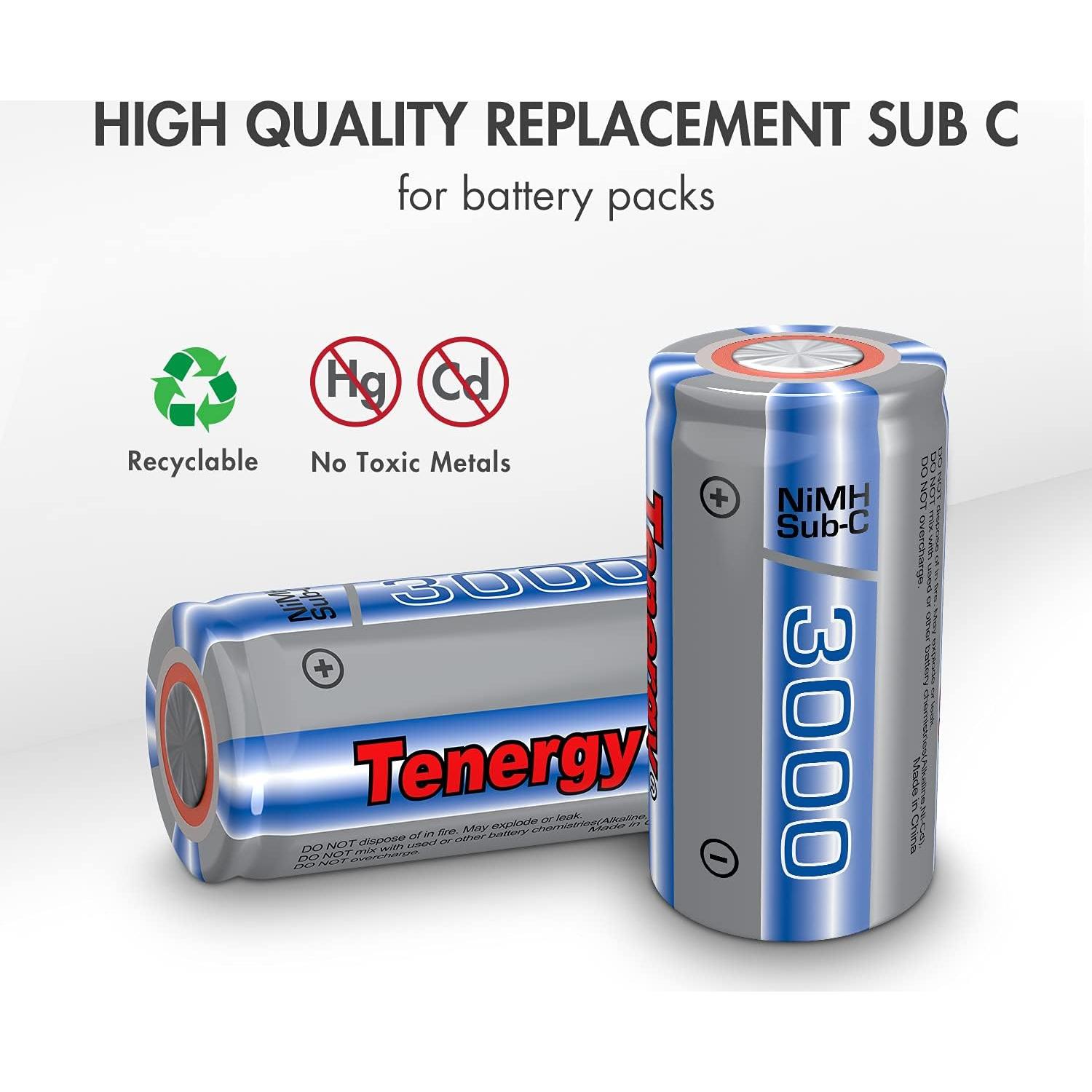 Baterías recargables Tenergy NiMH SubC 1.2V 3000mAh - Paquete de 15