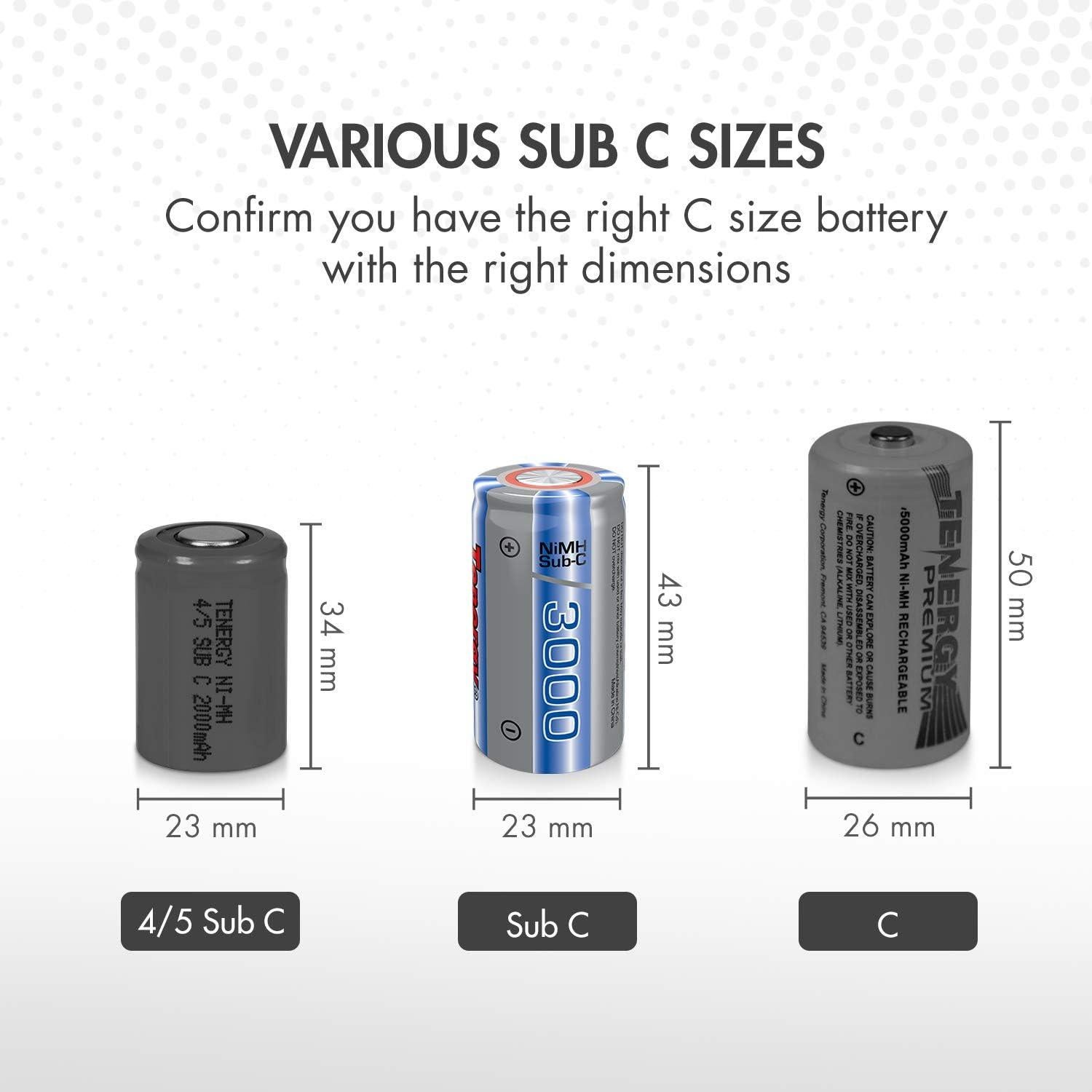 Baterías recargables Tenergy NiMH SubC 1.2V 3000mAh - Paquete de 15