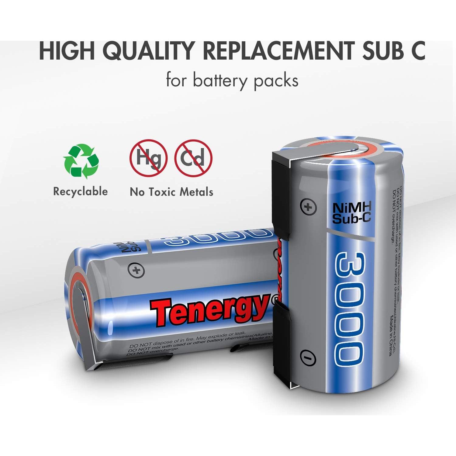 Baterías recargables Tenergy NiMH SubC 1.2V 3000mAh - Paquete de 15