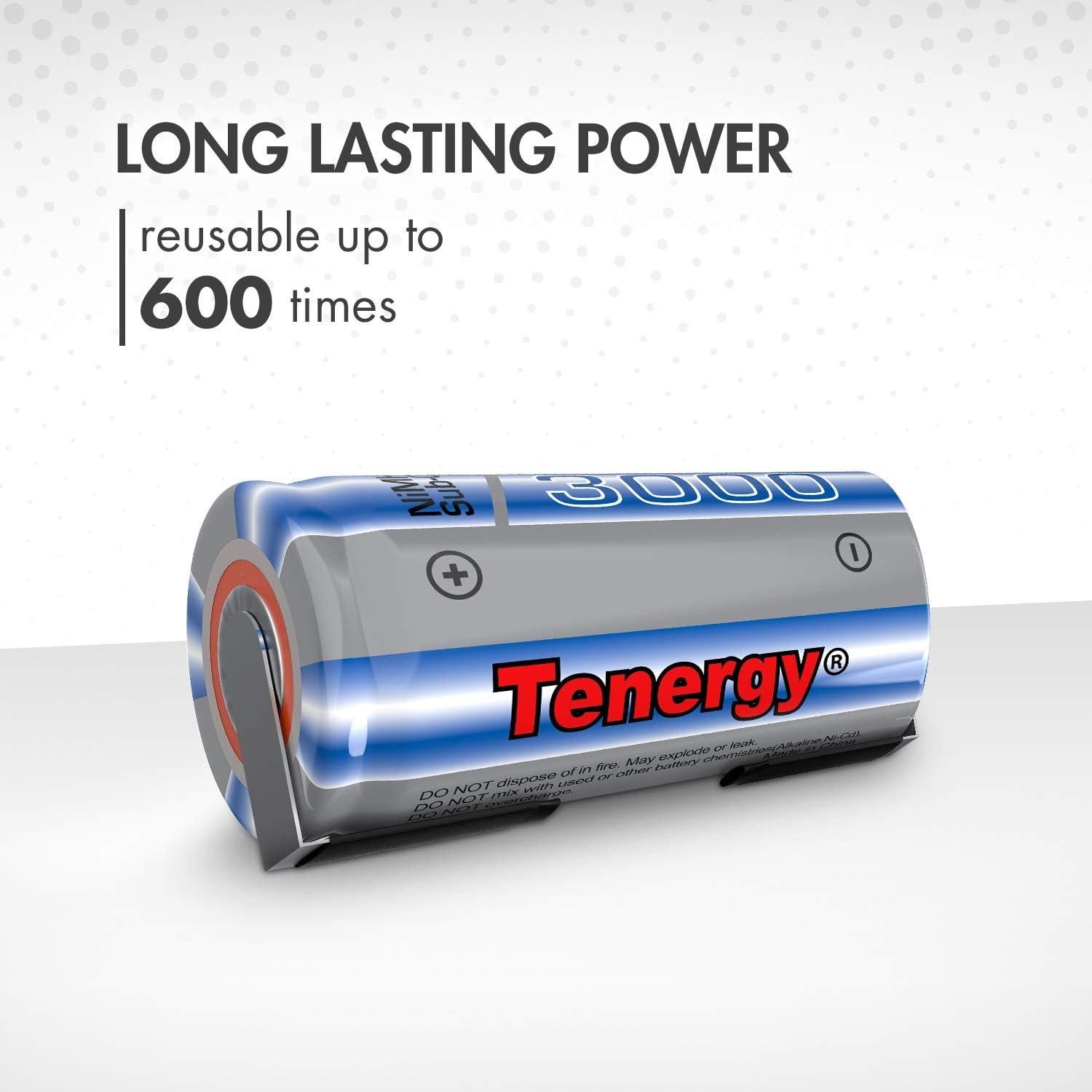 Baterías recargables Tenergy NiMH SubC 1.2V 3000mAh - Paquete de 15