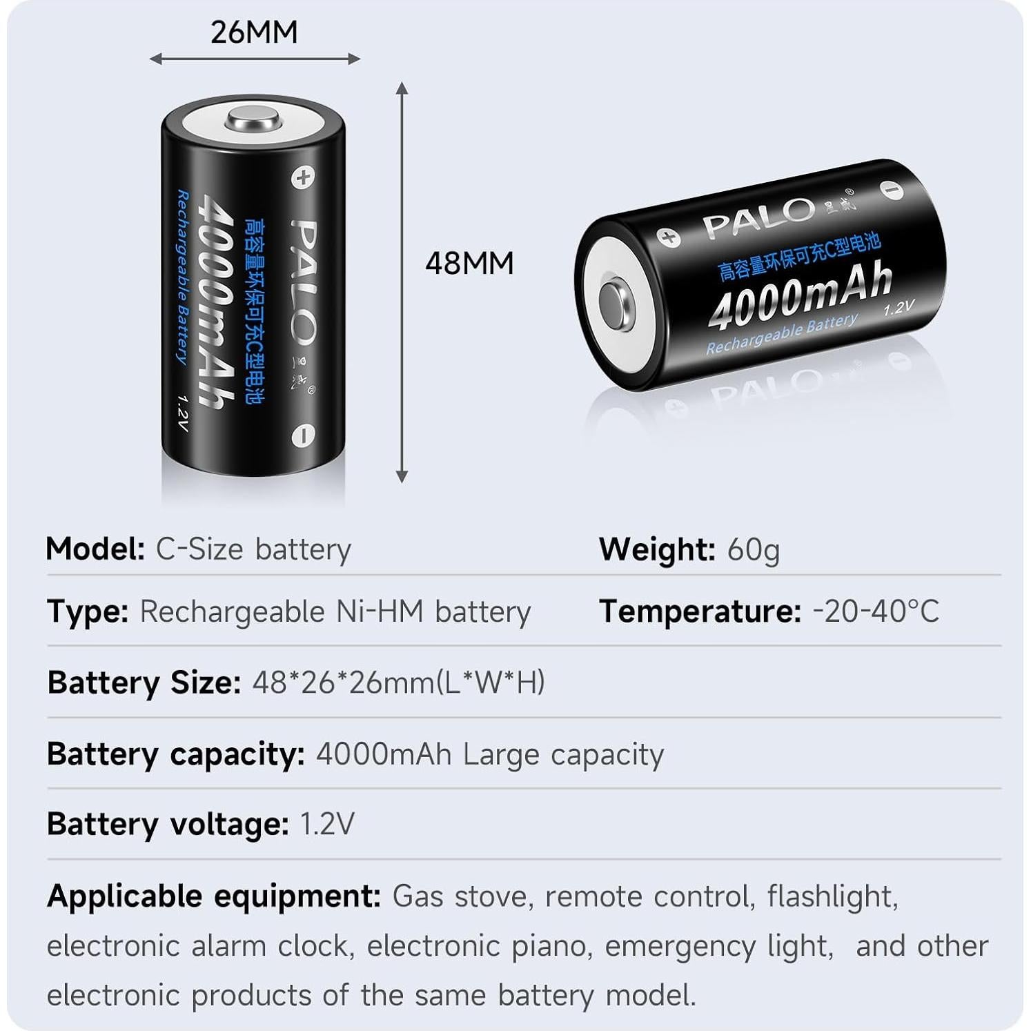 Baterías recargables C Ni-MH 4000mAh Palowextra - Paquete de 6