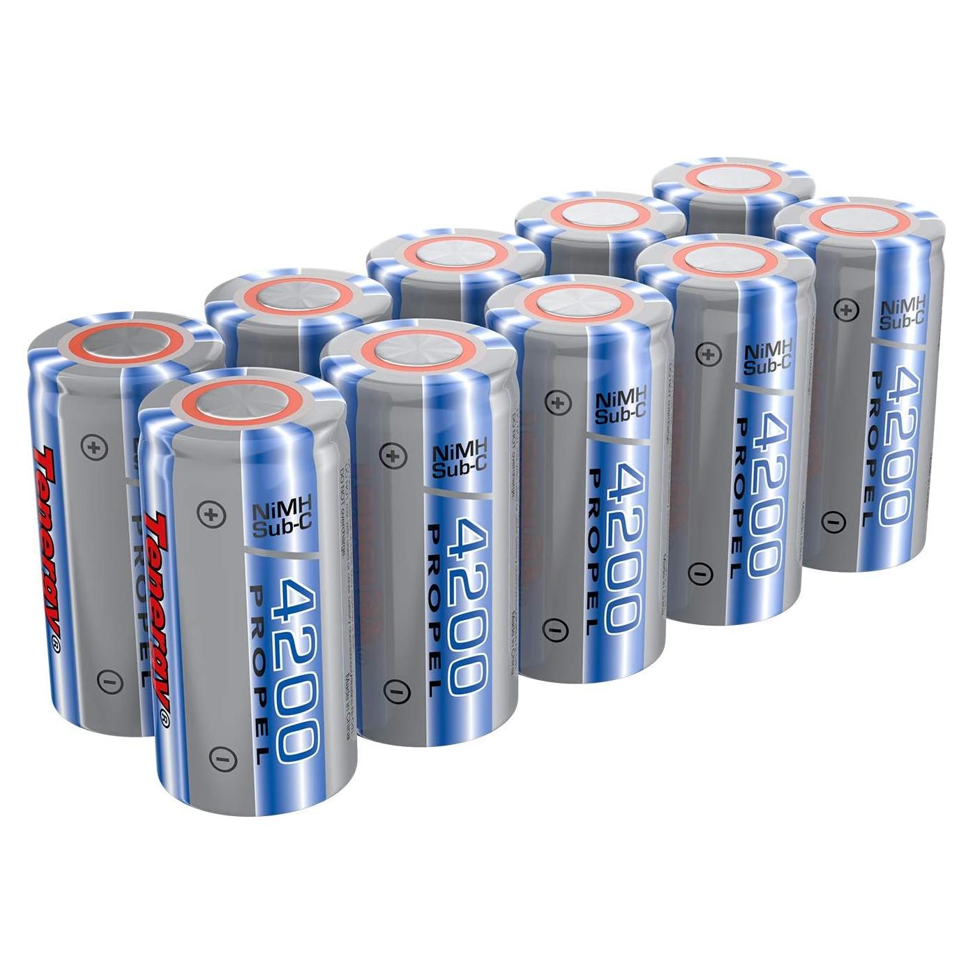 Baterías recargables Tenergy NiMH SubC 1.2V 4200mAh - Paquete de 10