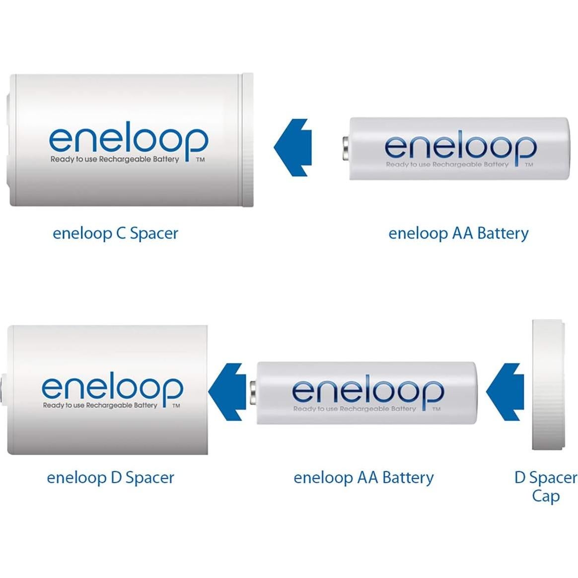 Adaptadores de Batería C y D Eneloop Panasonic K-KJBS1/2E8A - Paquete de 8