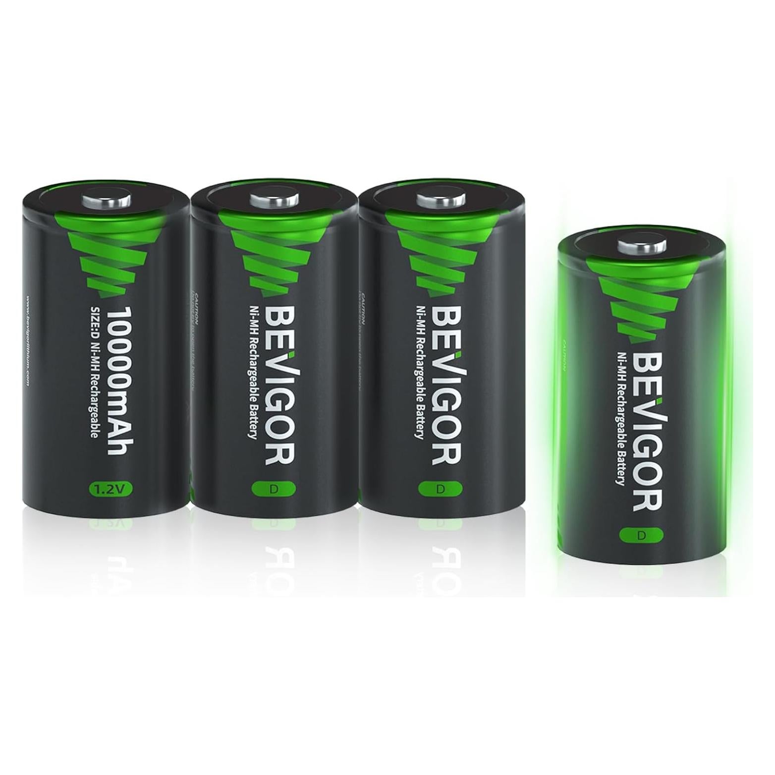 Baterías D Recargables BEVIGOR 10000mAh - Paquete de 4