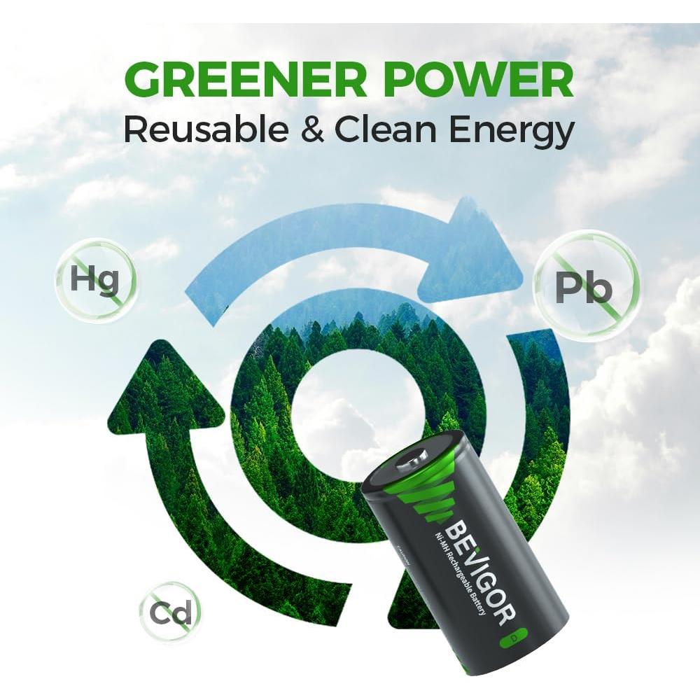 Baterías D Recargables BEVIGOR 10000mAh - Paquete de 4