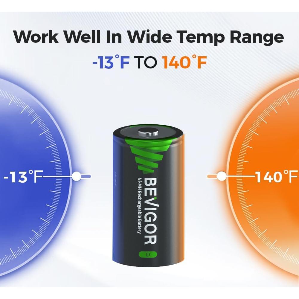 Baterías D Recargables BEVIGOR 10000mAh - Paquete de 4