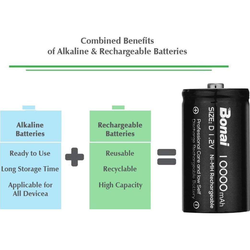 Baterías recargables BONAI D 10,000mAh Ni-MH - Paquete de 8