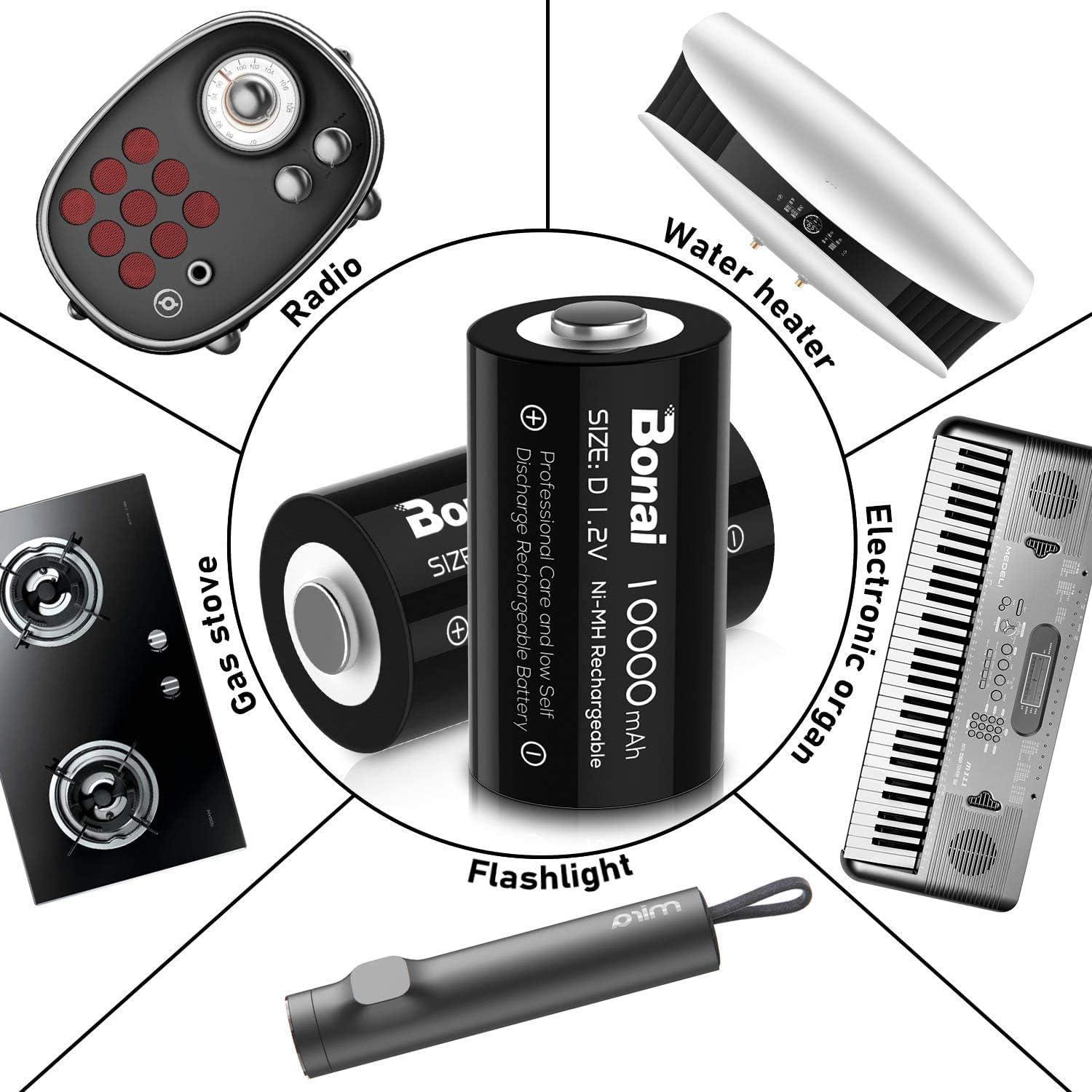 Baterías recargables BONAI D 10,000mAh Ni-MH - Paquete de 8