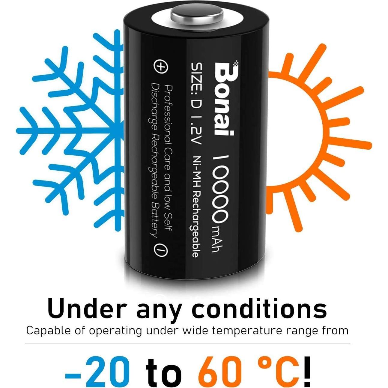 Baterías recargables BONAI D 10,000mAh Ni-MH - Paquete de 8