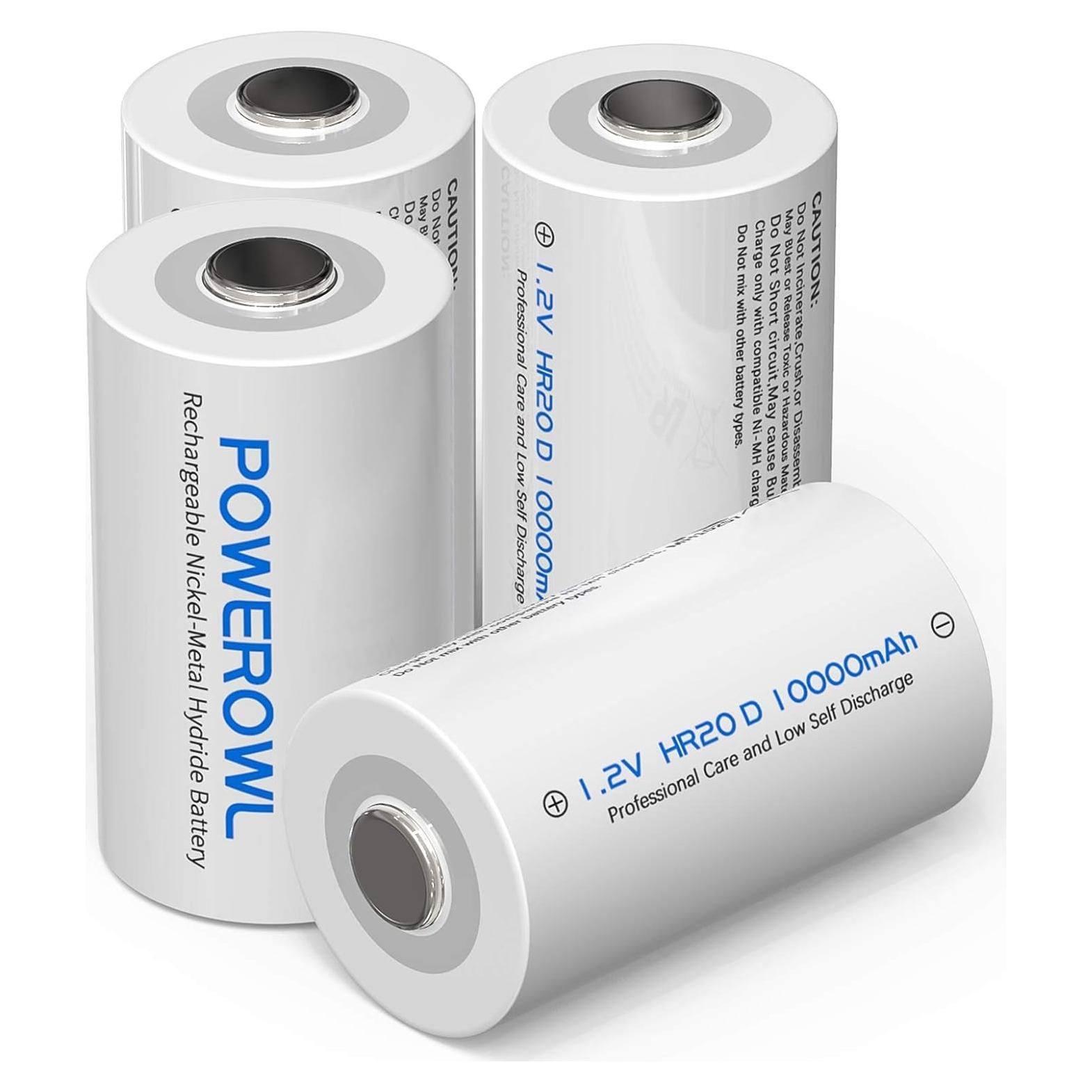 Baterías recargables D POWEROWL 10000mAh NiMH 4 unidades