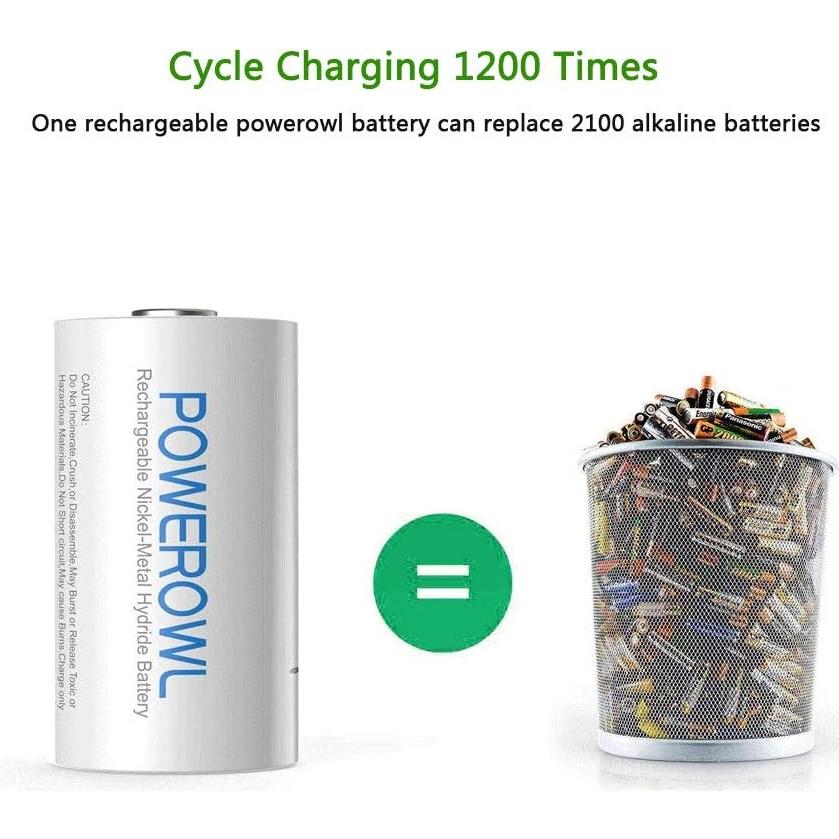 Baterías recargables D POWEROWL 10000mAh NiMH 4 unidades