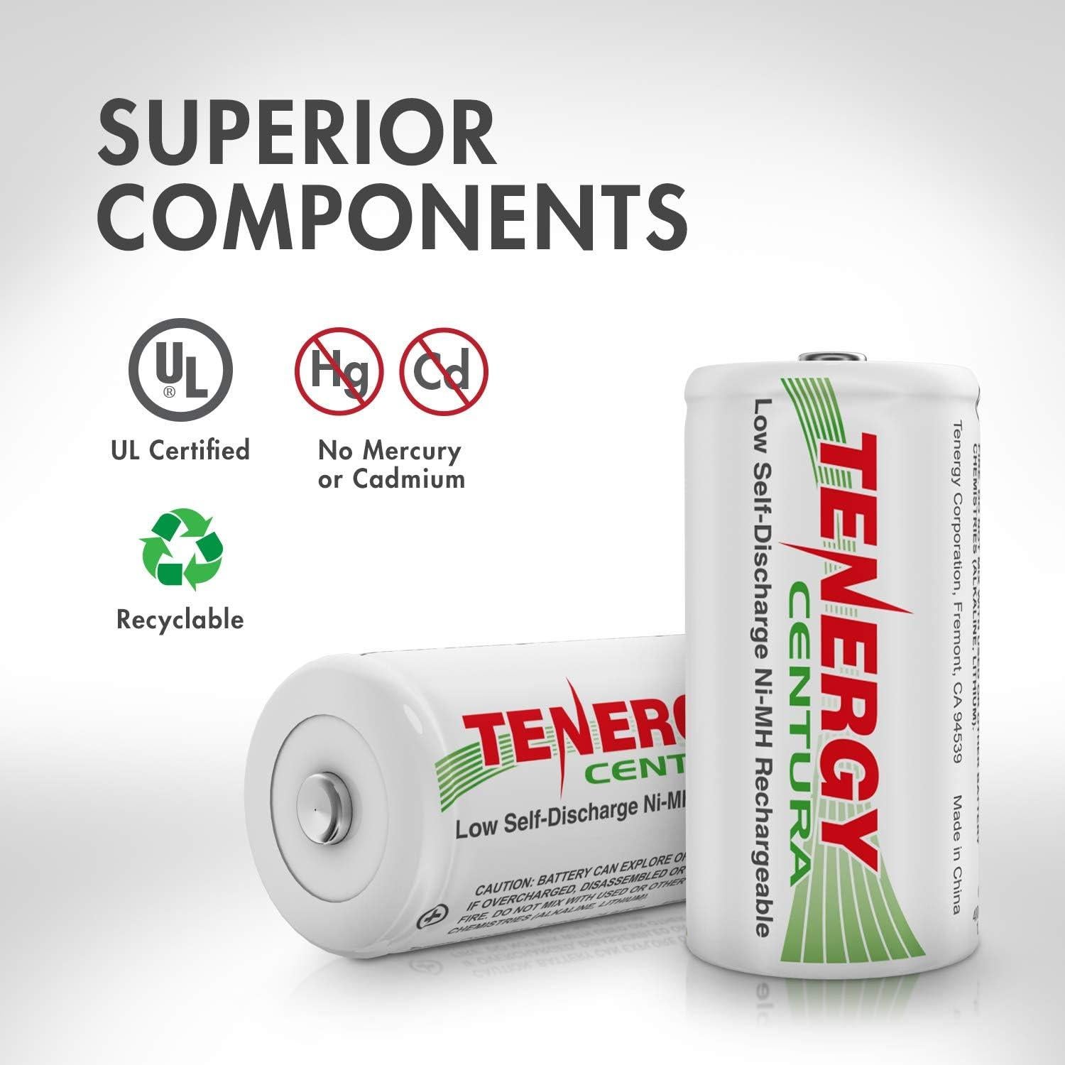 Batería recargable D Tenergy Centura 1.2V 8000mAh - Paquete de 2