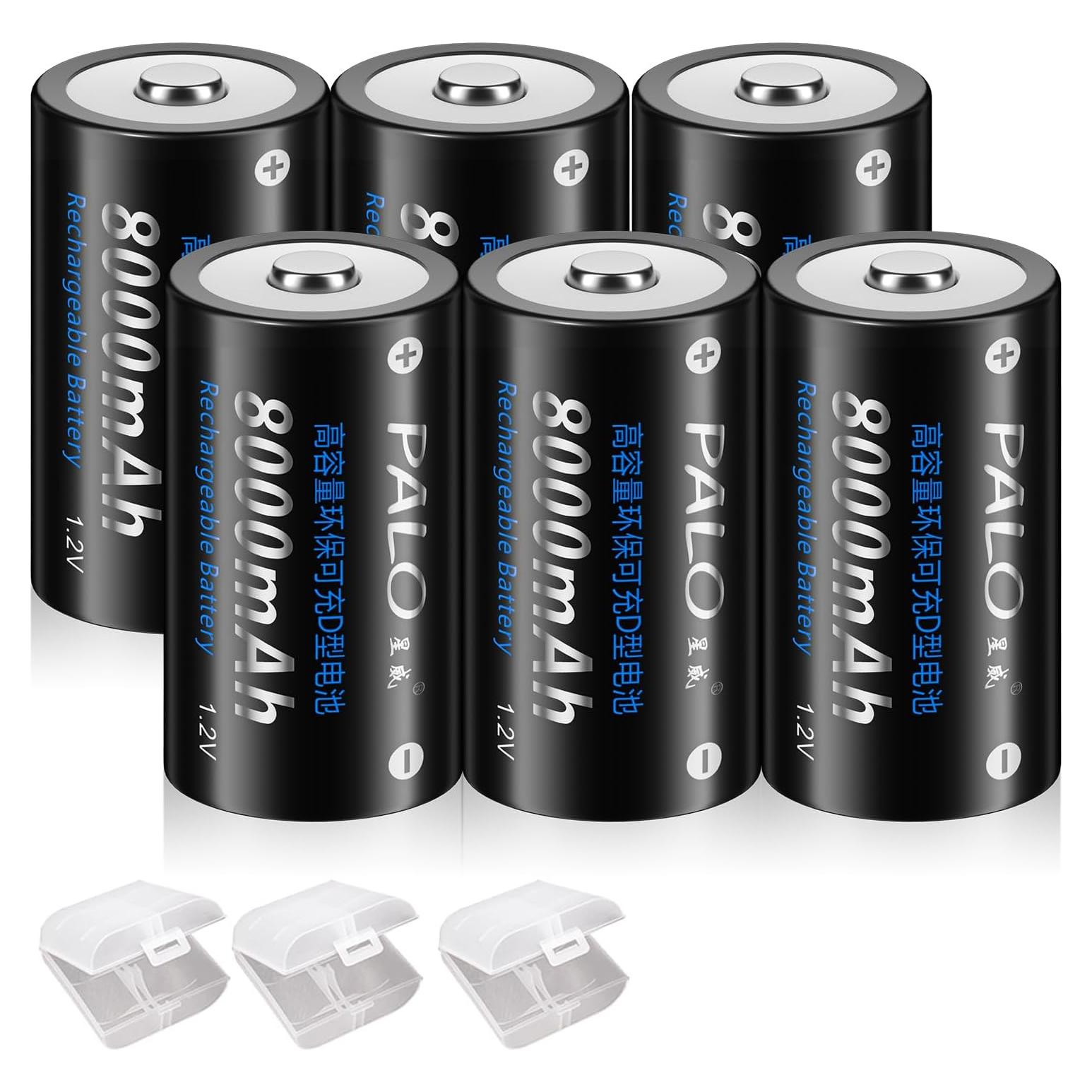 Paquete de 6 Baterías Recargables D Ni-MH 8000mAh con Estuche